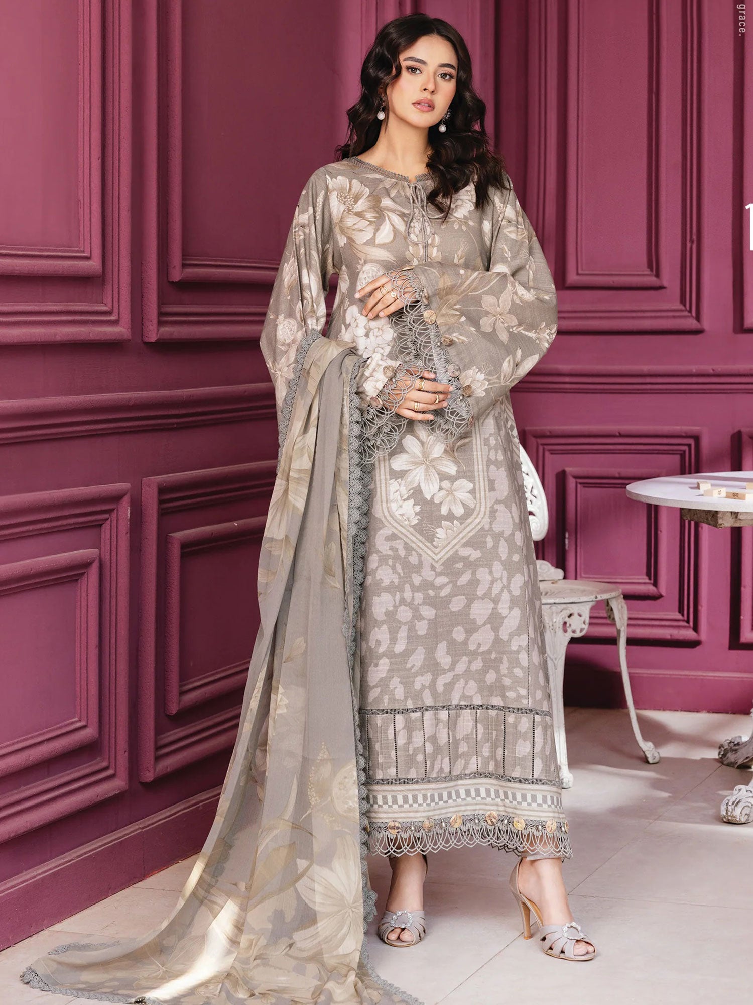 Maria.B Unstitched Winter Khaddar Suit (MB-CUS25-1101A) - Grey