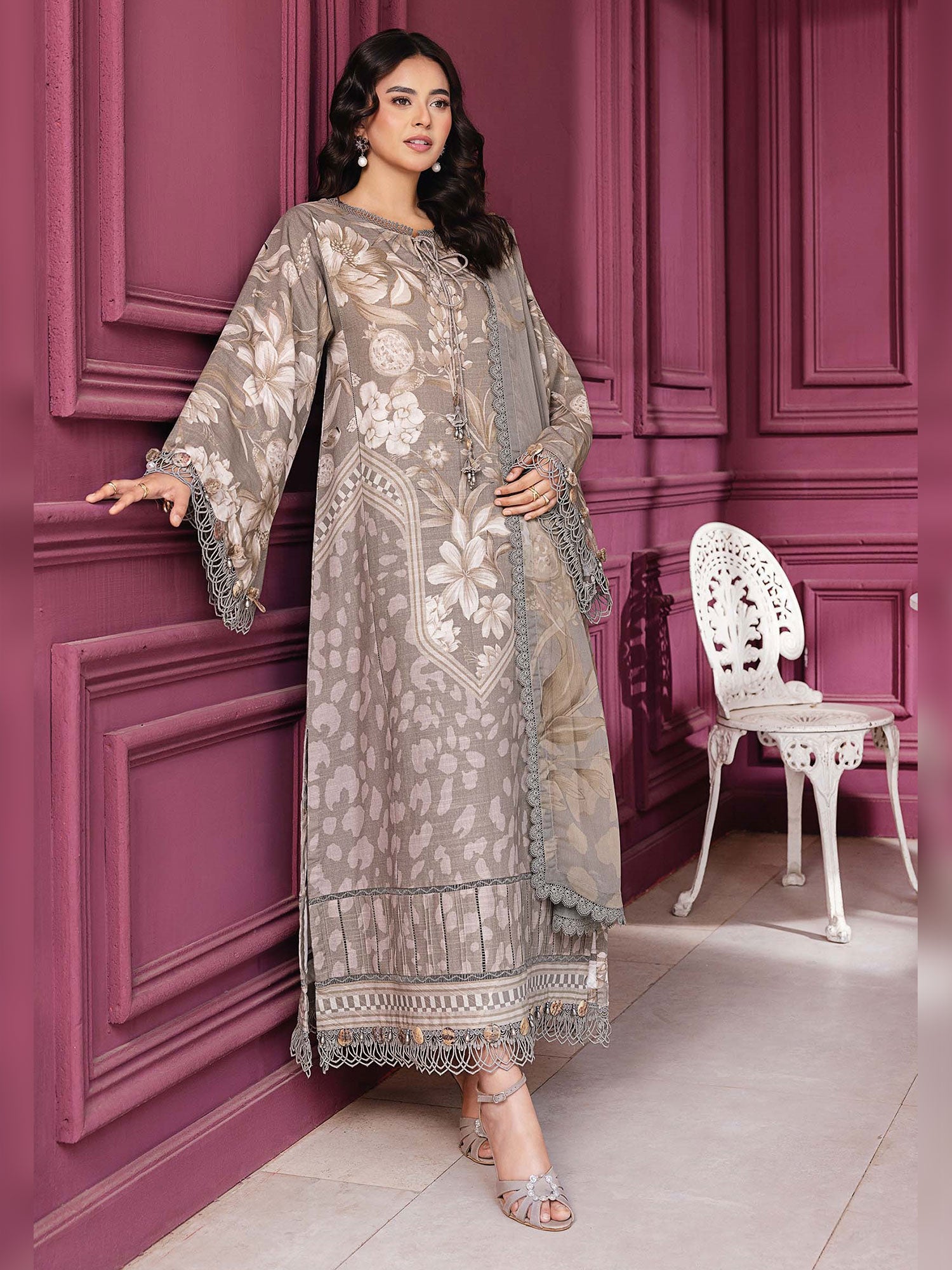 Maria.B Unstitched Winter Khaddar Suit (MB-CUS25-1101A) - Grey