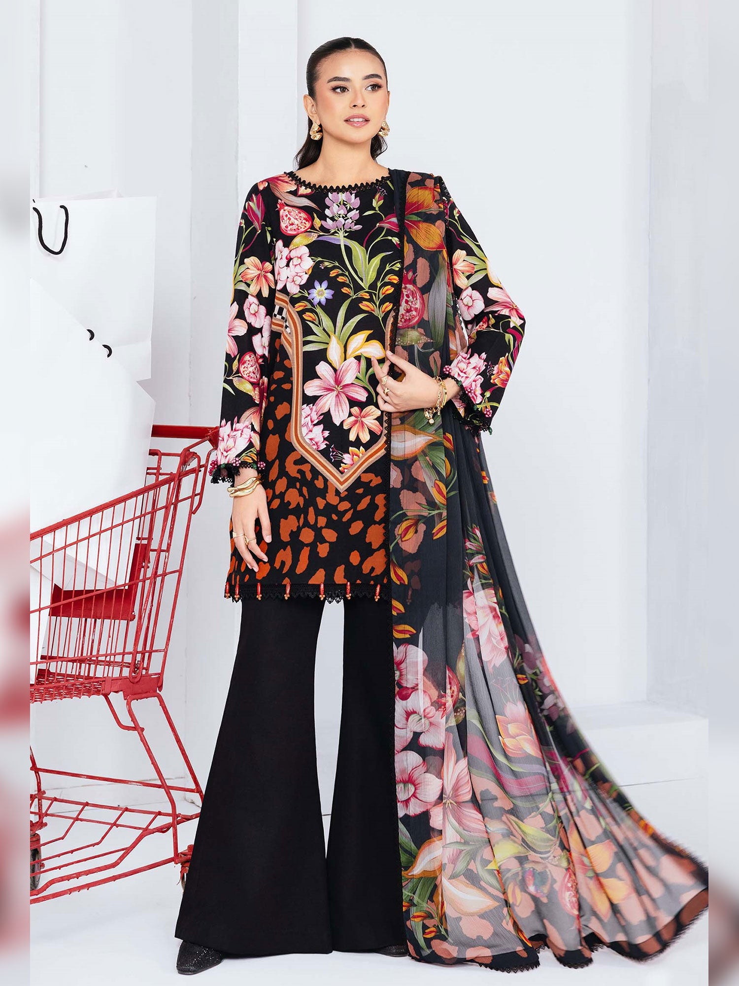 Maria.B Unstitched Winter Khaddar Suit (MB-CUS25-1101B) - Black