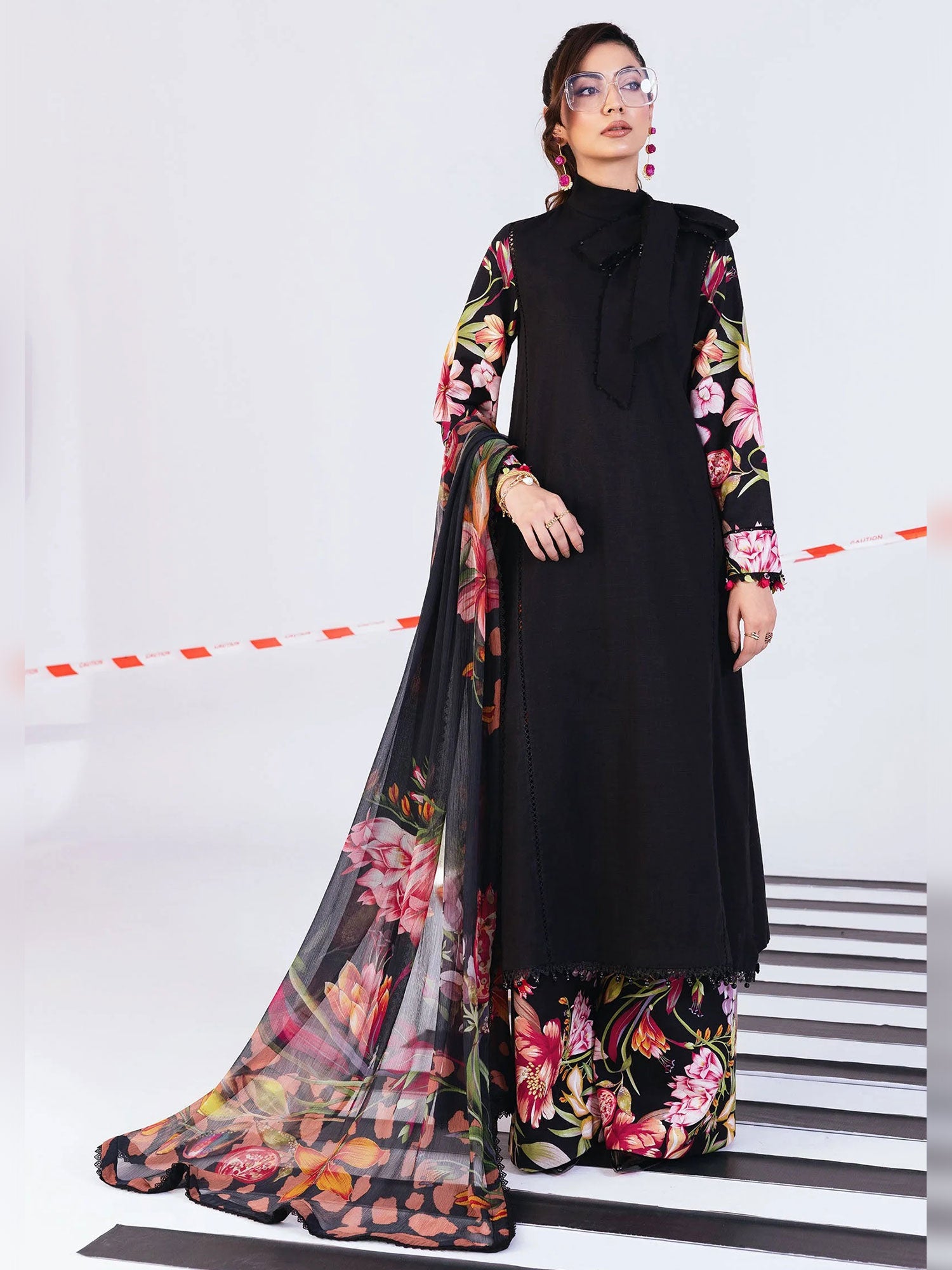 Maria.B Unstitched Winter Khaddar Suit (MB-CUS25-1101B) - Black