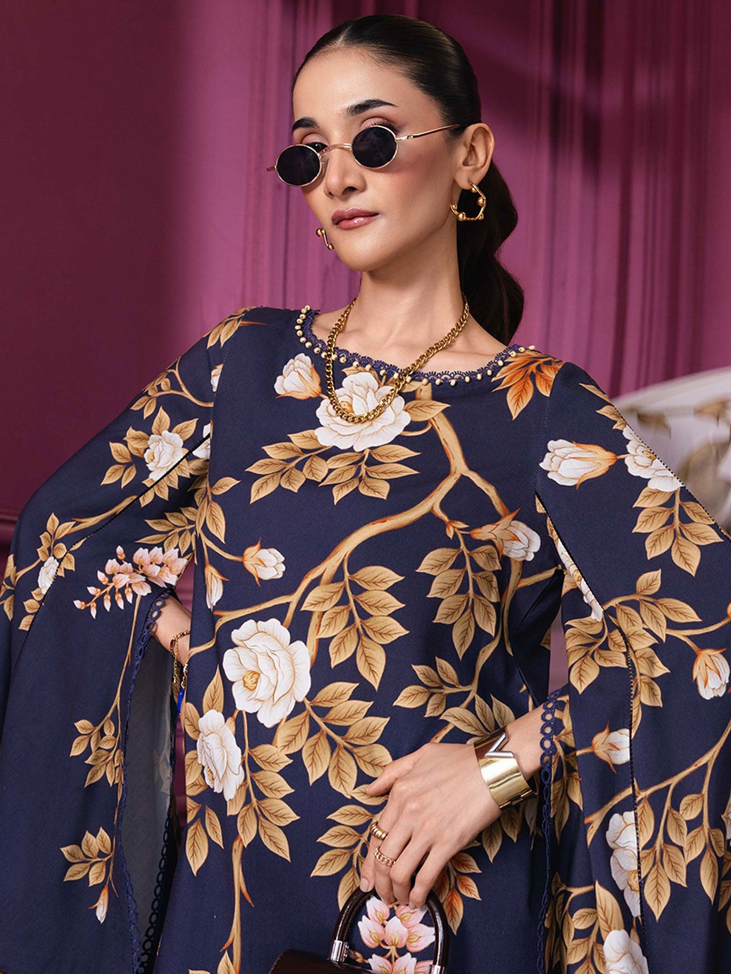 Maria.B Unstitched Winter Linen Suit (MB-CUS25-1102A) - Navy