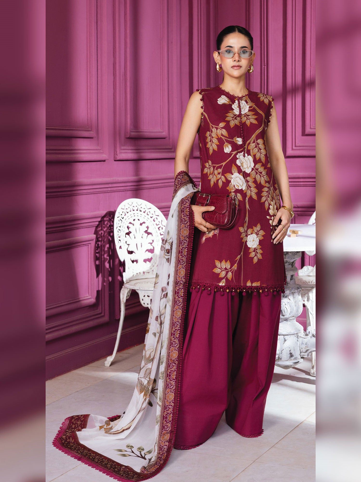 Maria.B Unstitched Winter Linen Suit (MB-CUS25-1102B) - Pink