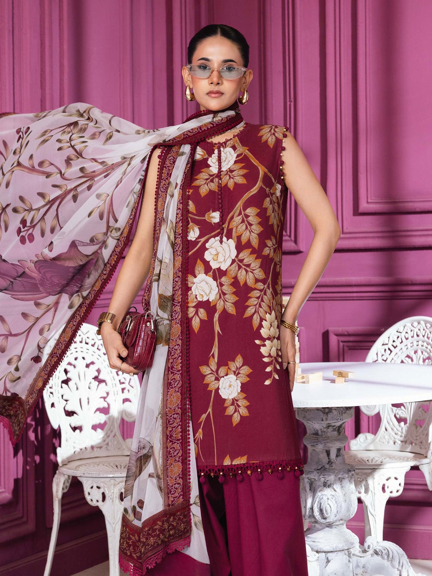 Maria.B Unstitched Winter Linen Suit (MB-CUS25-1102B) - Pink