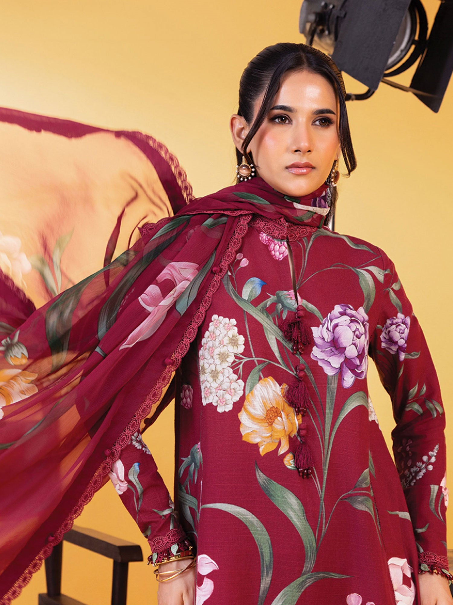 Maria.B Unstitched Winter Khaddar Suit (MB-CUS25-1103A) - Maroon