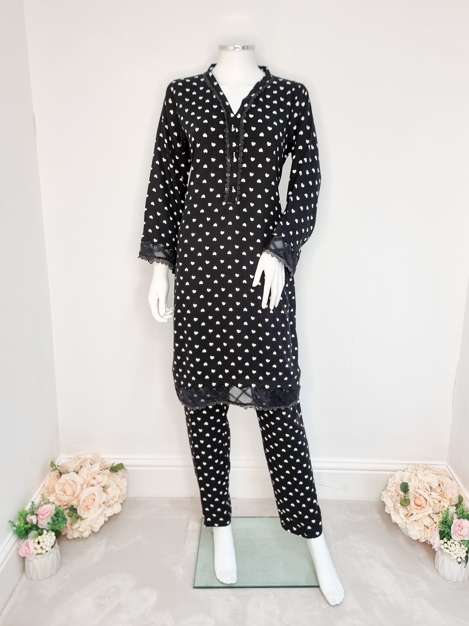 Black Marina Printed Casual 2-Piece Suit