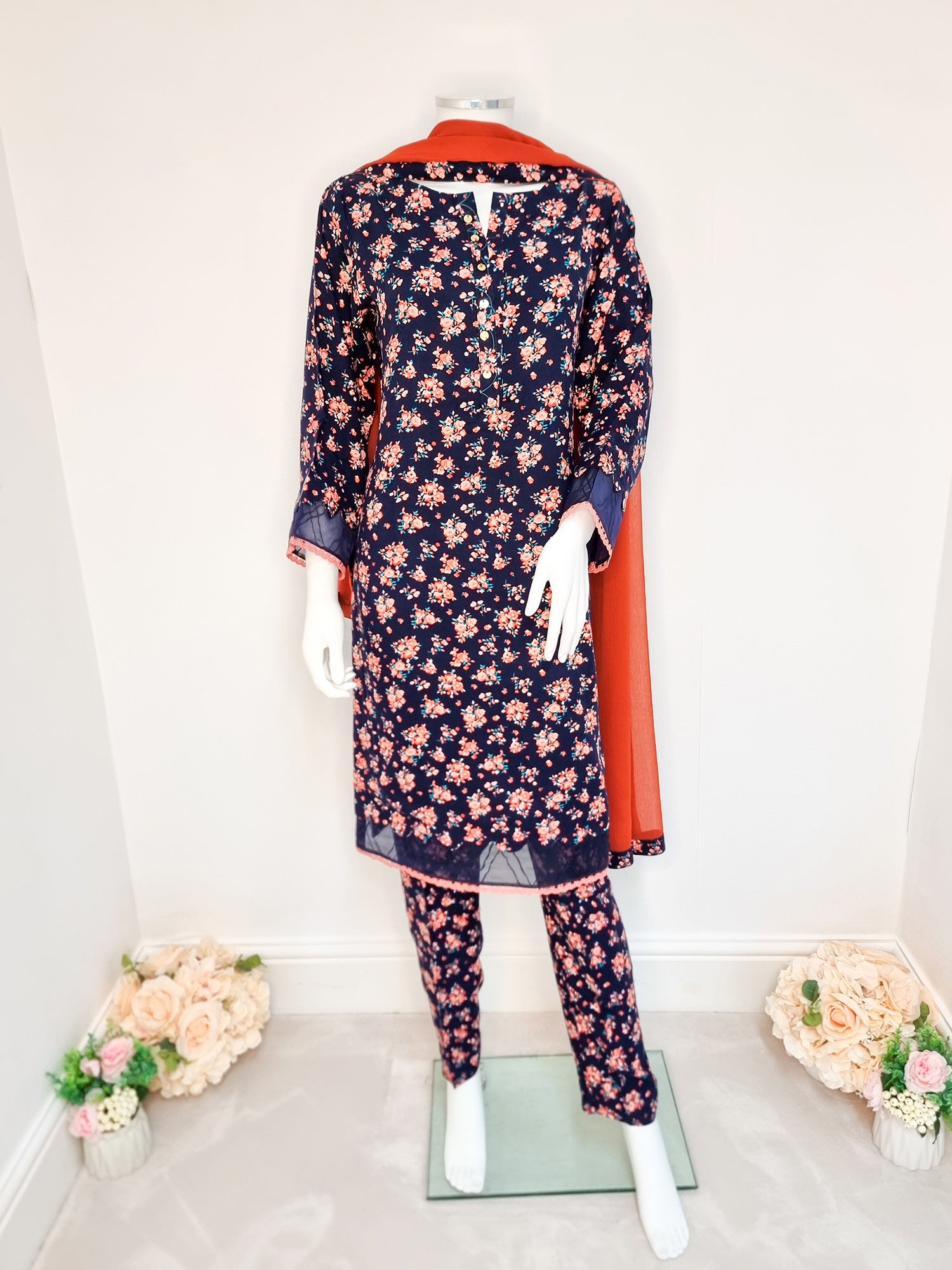 Navy Marina Printed Casual 3-Piece Suit