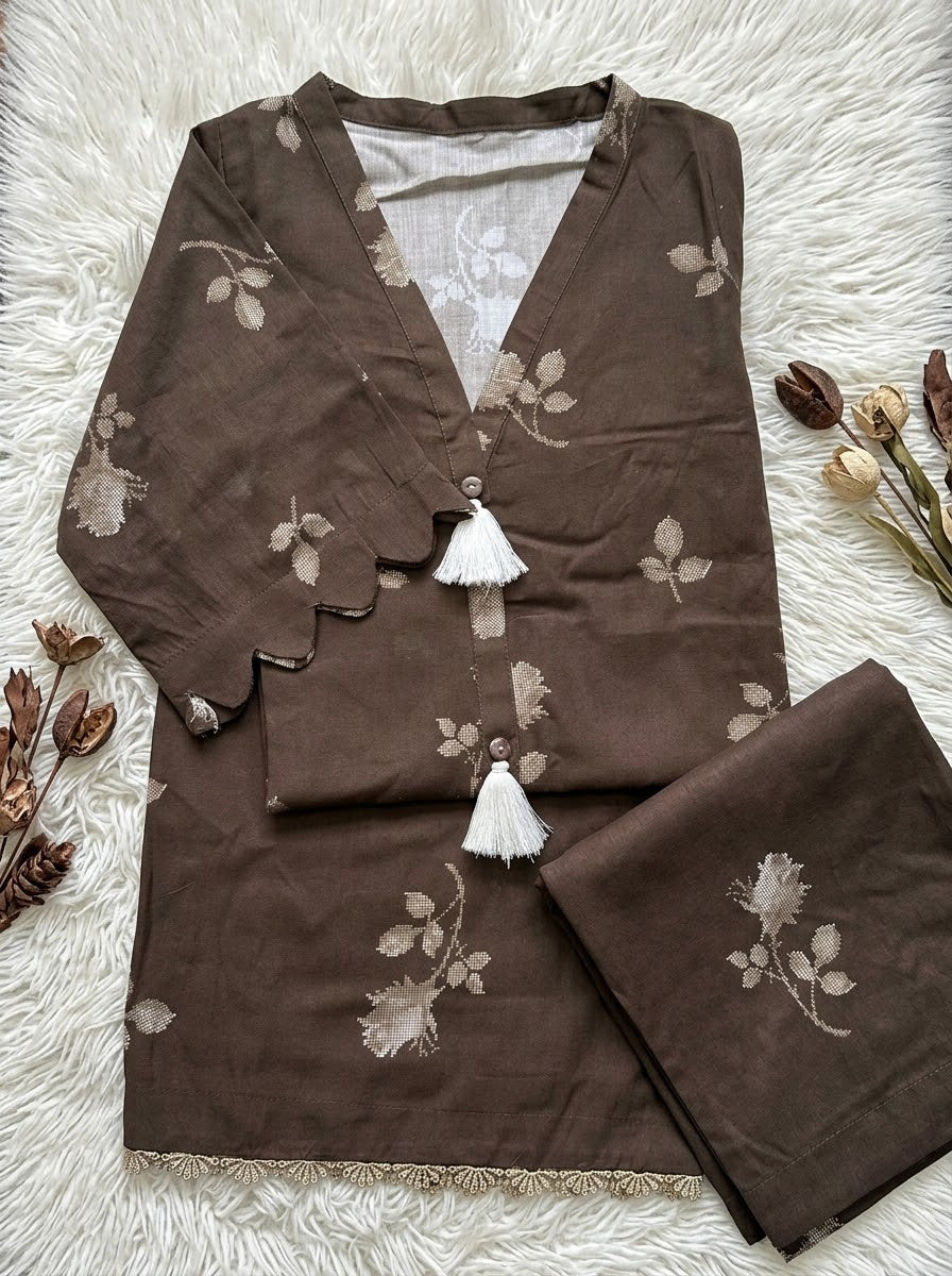 Chocolate Brown Winter Linen Casual 2-Piece Co-Ords Suit