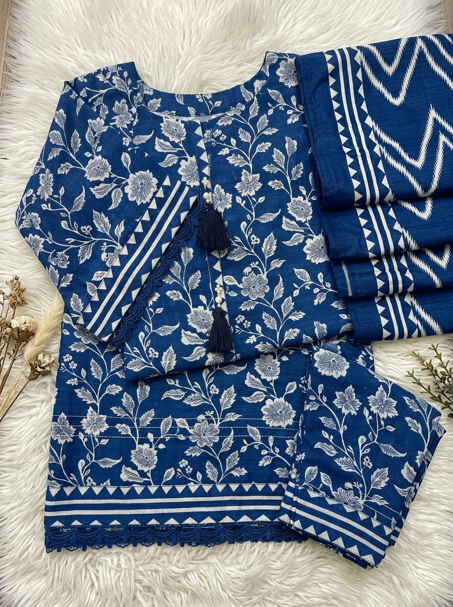 Royal Blue Winter Soft Khaddar Casual 3-Piece Suit