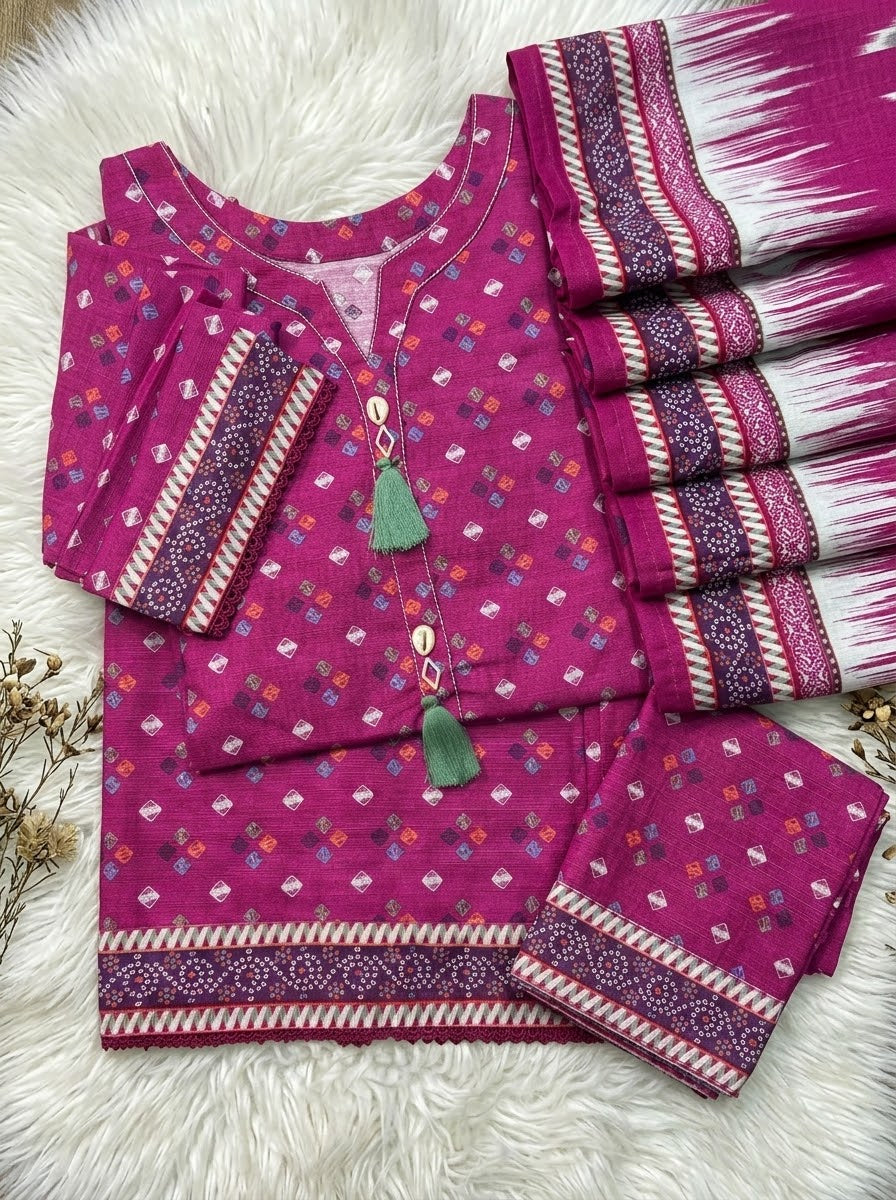 Magenta Pink Winter Soft Khaddar Casual 3-Piece Suit