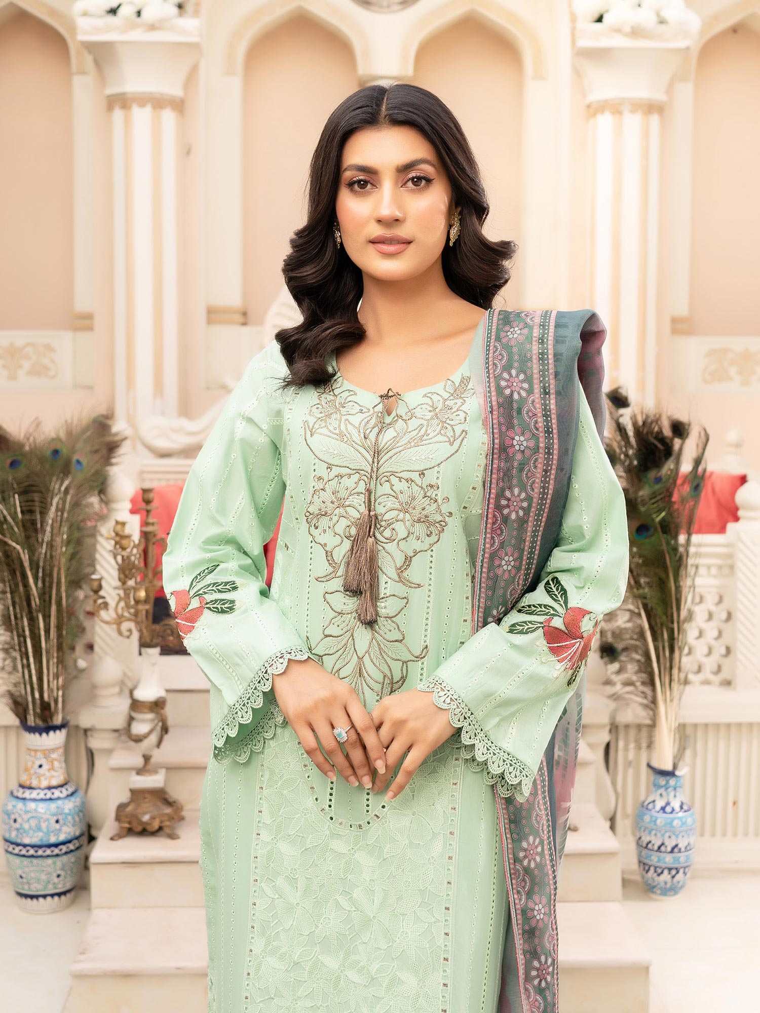 Munira Embroidered Lawn Suit (MSL-01) - Light Green