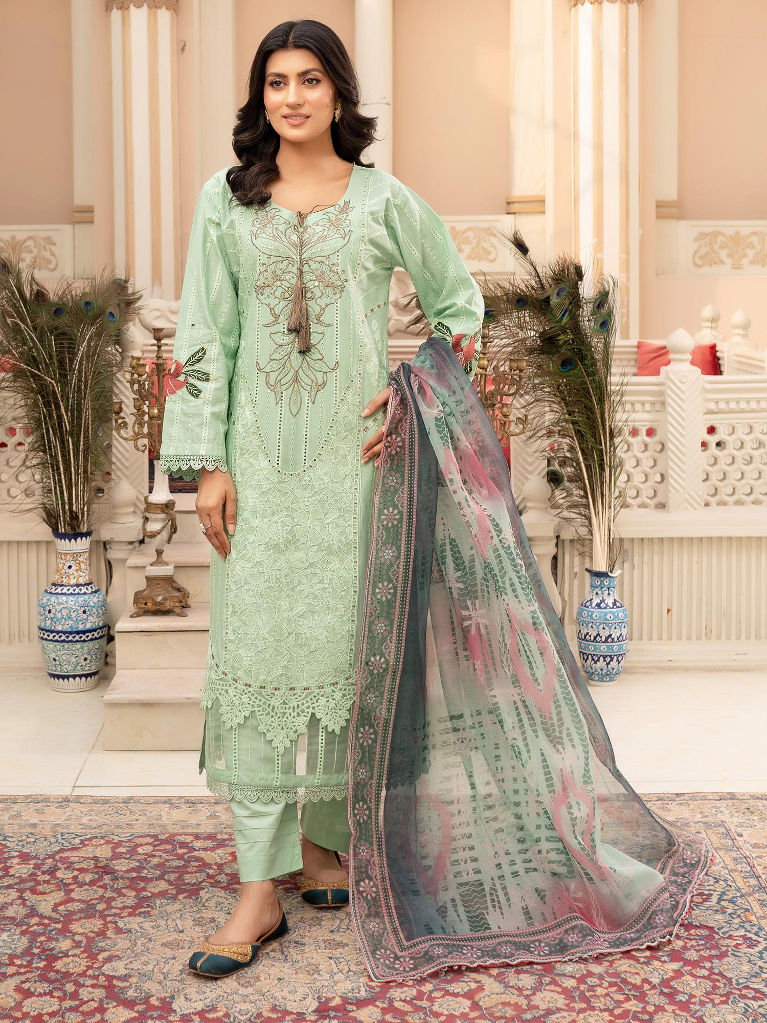 Munira Embroidered Lawn Suit (MSL-01) - Light Green