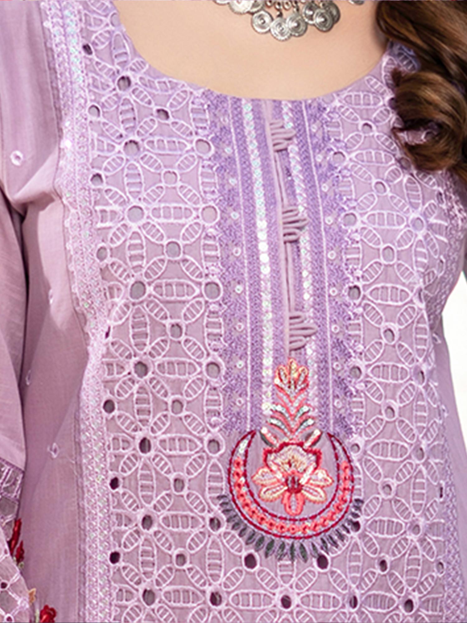 Munira Embroidered Lux Cotton Suit (MSL-01) - Lavender