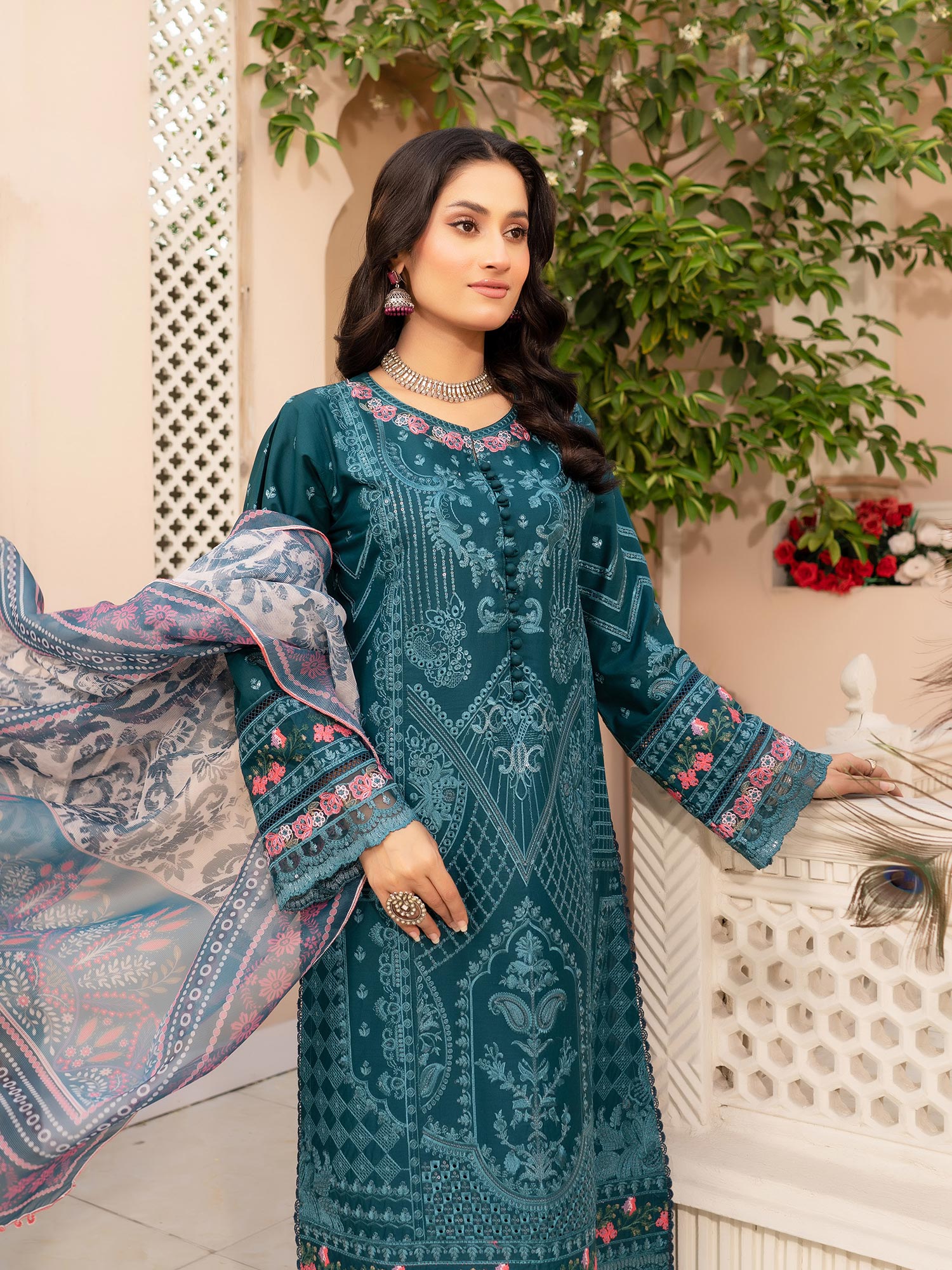 Munira Embroidered Lawn Suit (MSL-02) - Teal