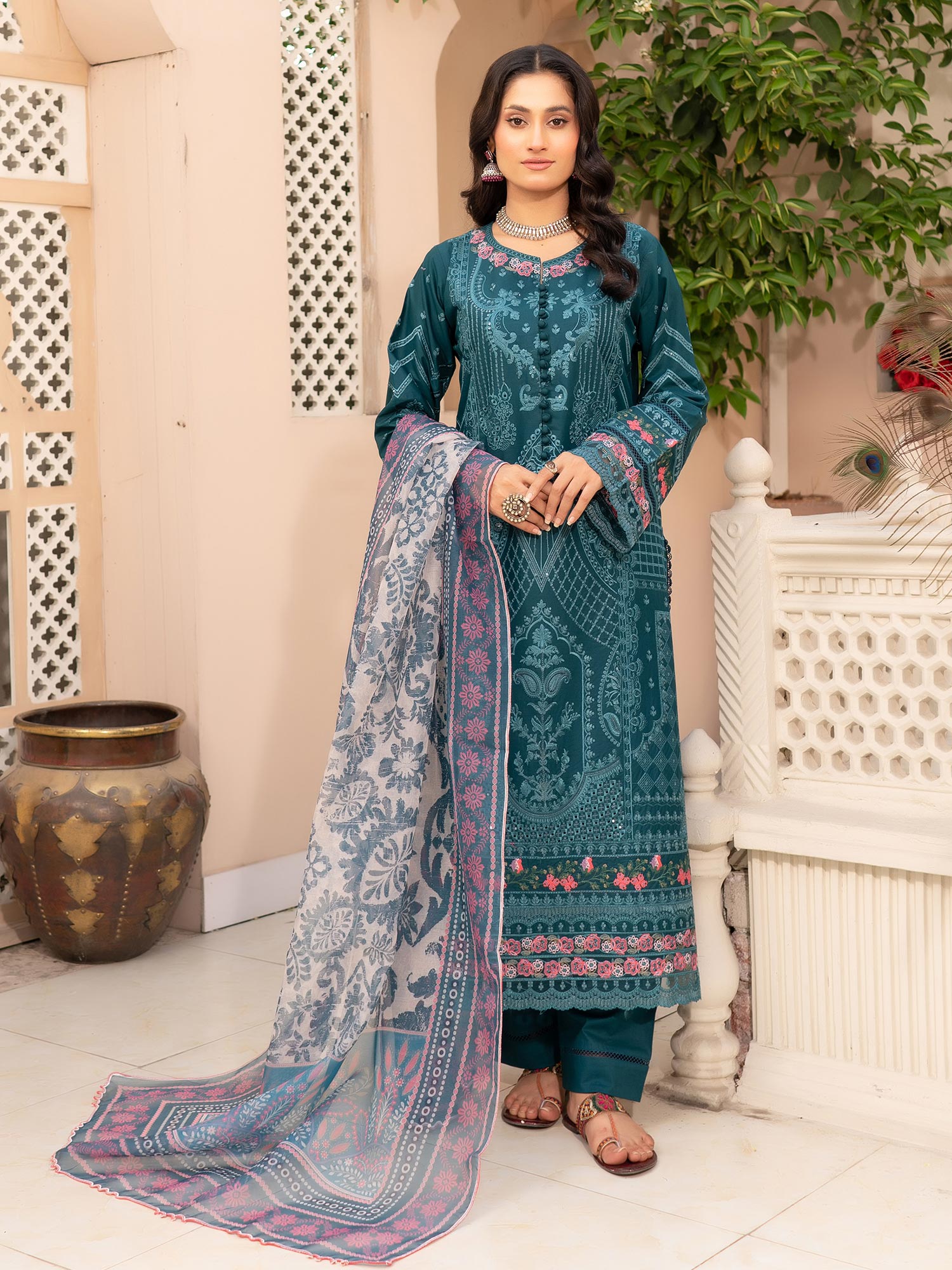 Munira Embroidered Lawn Suit (MSL-02) - Teal