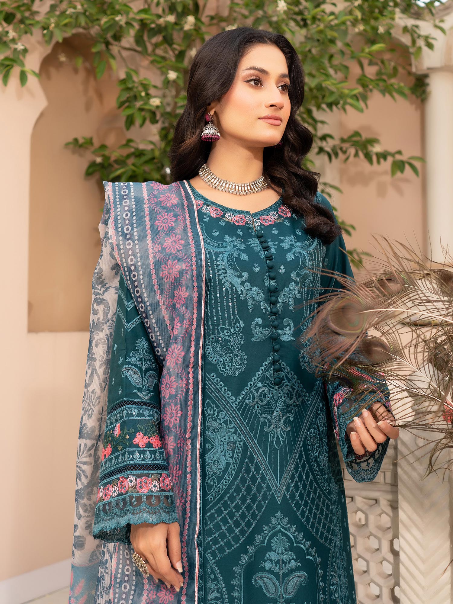 Munira Embroidered Lawn Suit (MSL-02) - Teal