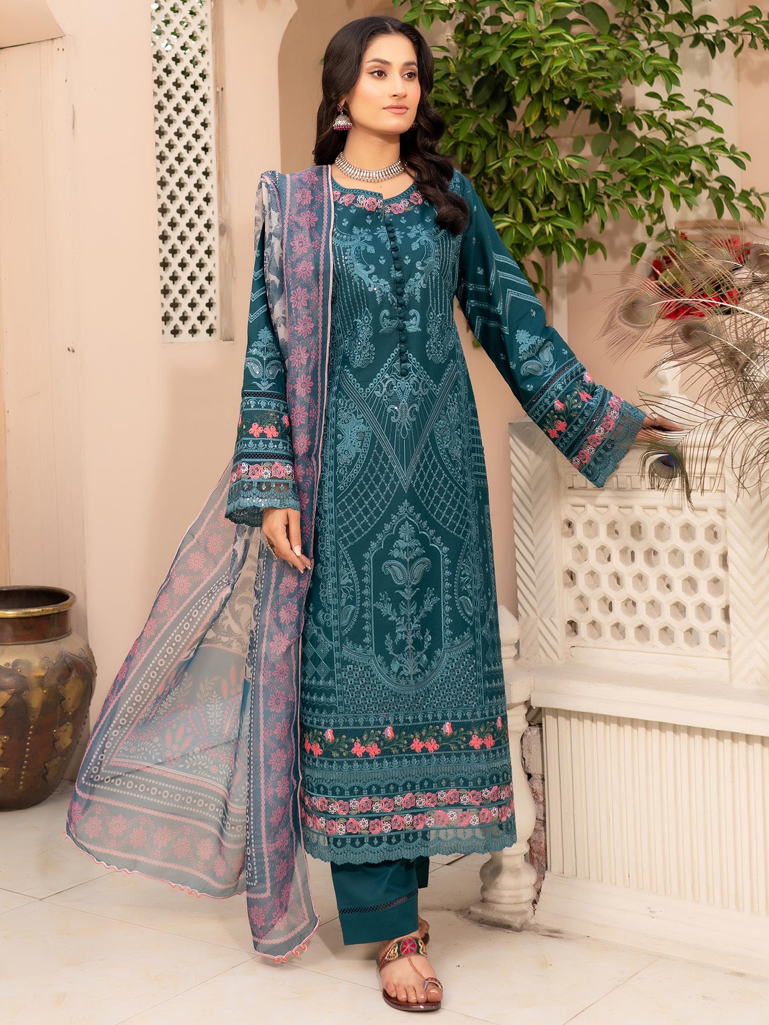 Munira Embroidered Lawn Suit (MSL-02) - Teal