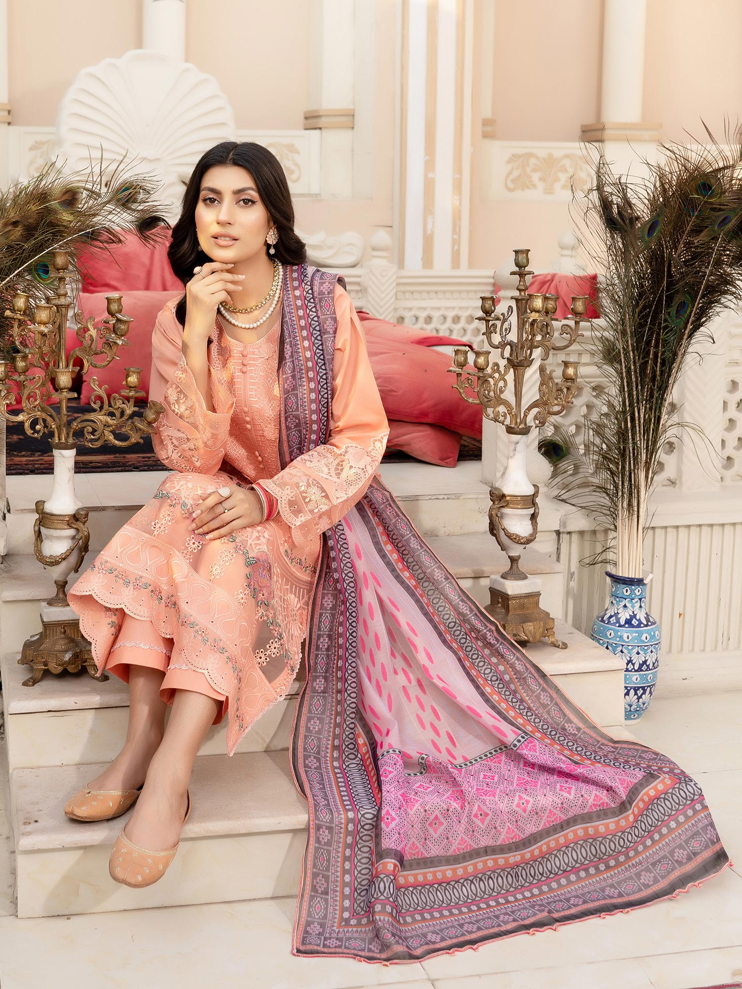 Munira Embroidered Lawn Suit (MSL-03) - Peach