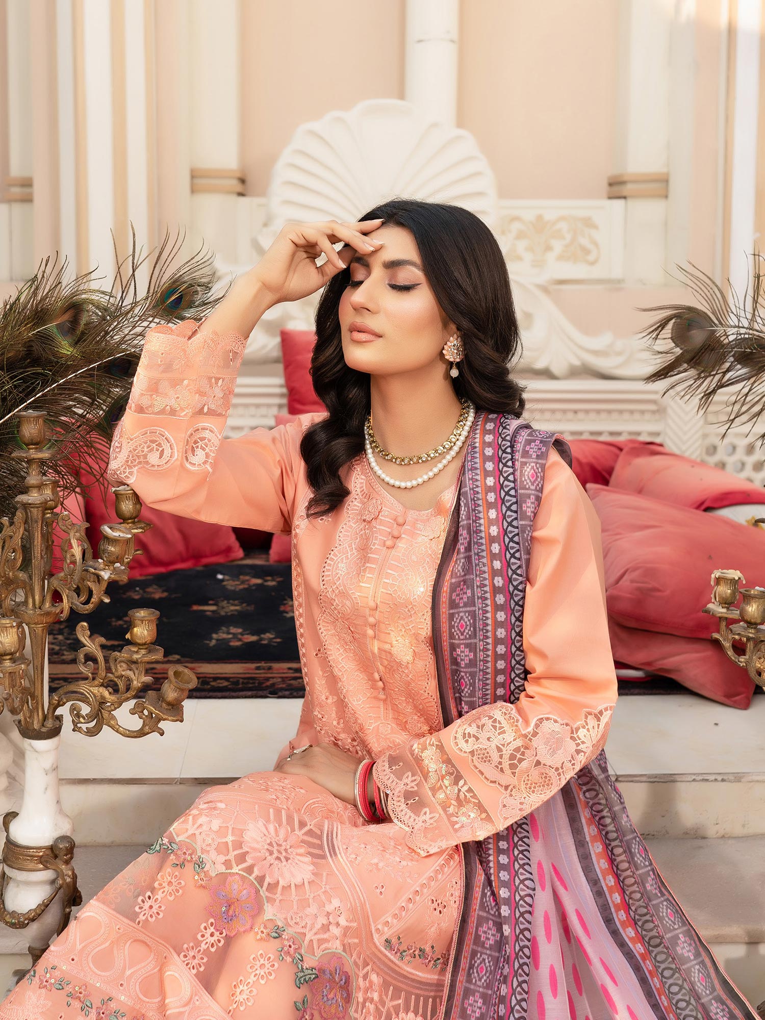Munira Embroidered Lawn Suit (MSL-03) - Peach