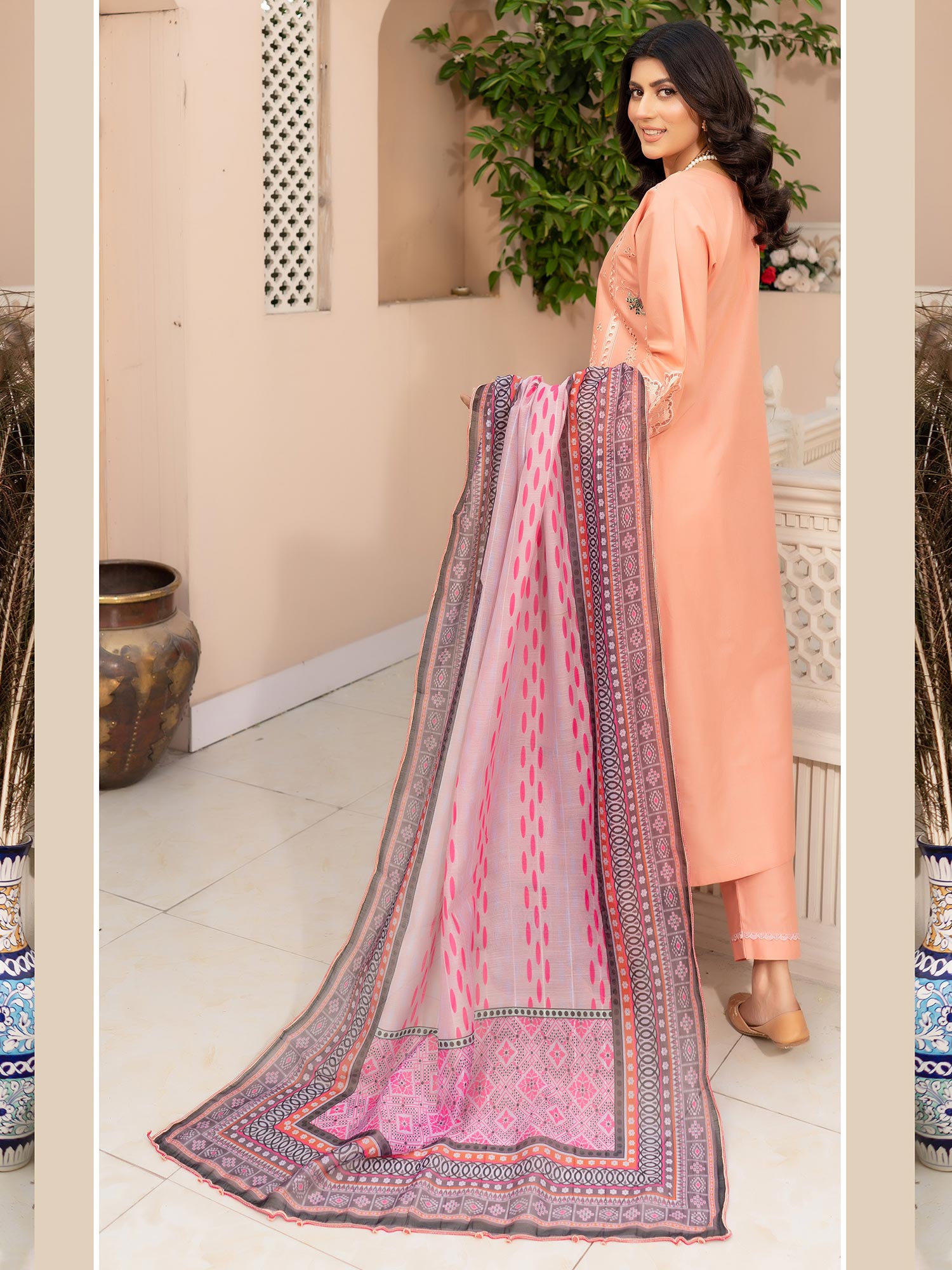 Munira Embroidered Lawn Suit (MSL-03) - Peach