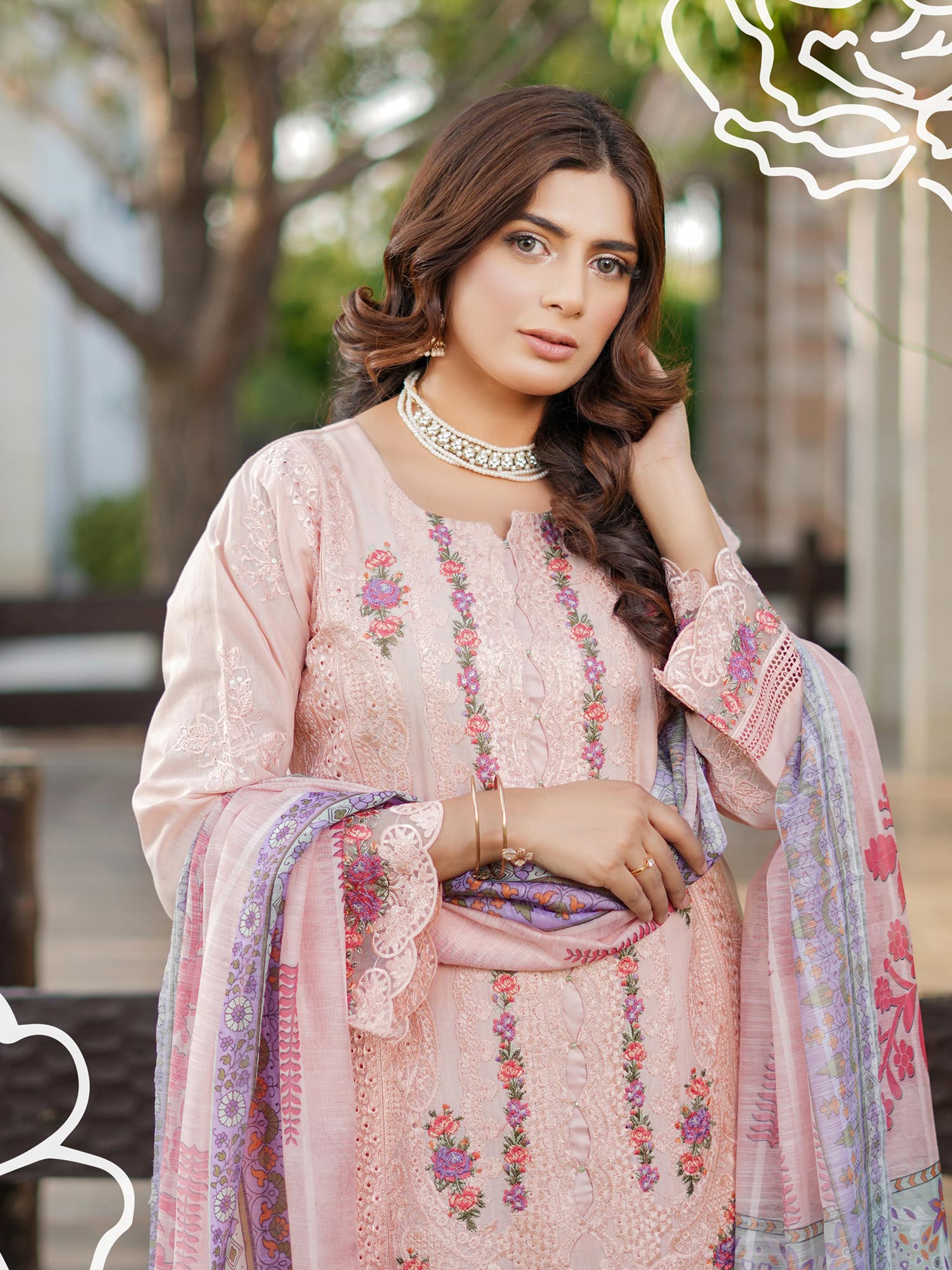 Munira Embroidered Lux Cotton Suit (MSL-03) - Peach