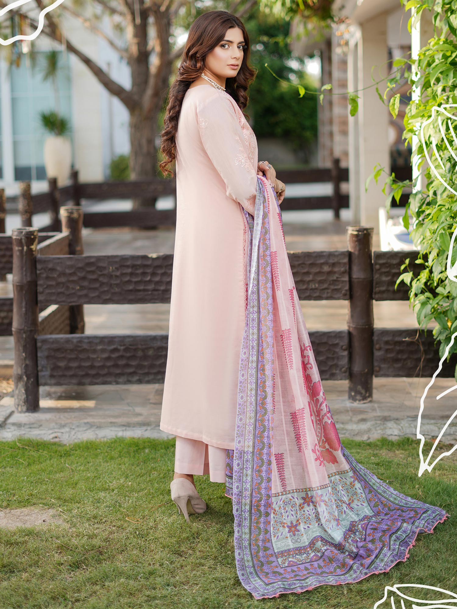 Munira Embroidered Lux Cotton Suit (MSL-03) - Peach