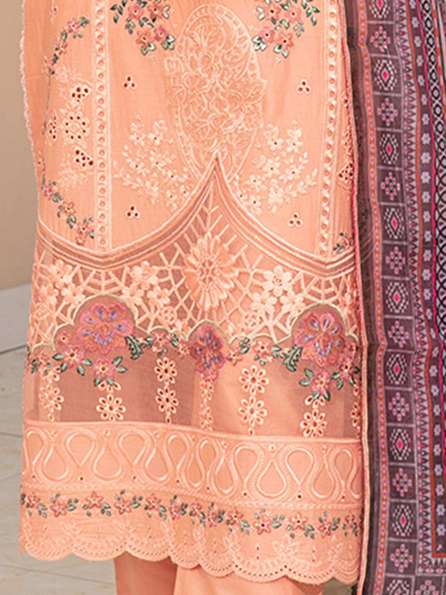 Munira Embroidered Lawn Suit (MSL-03) - Peach