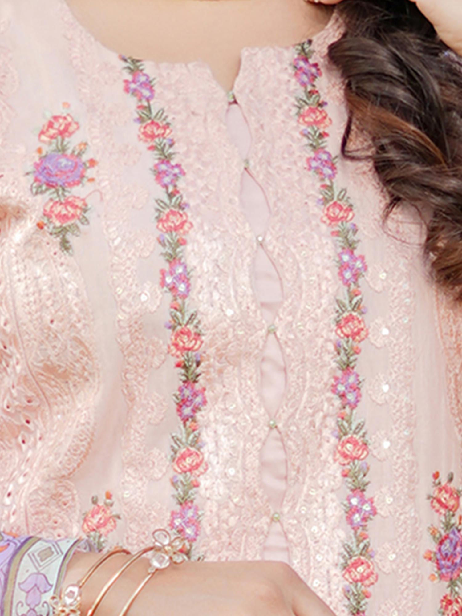 Munira Embroidered Lux Cotton Suit (MSL-03) - Peach