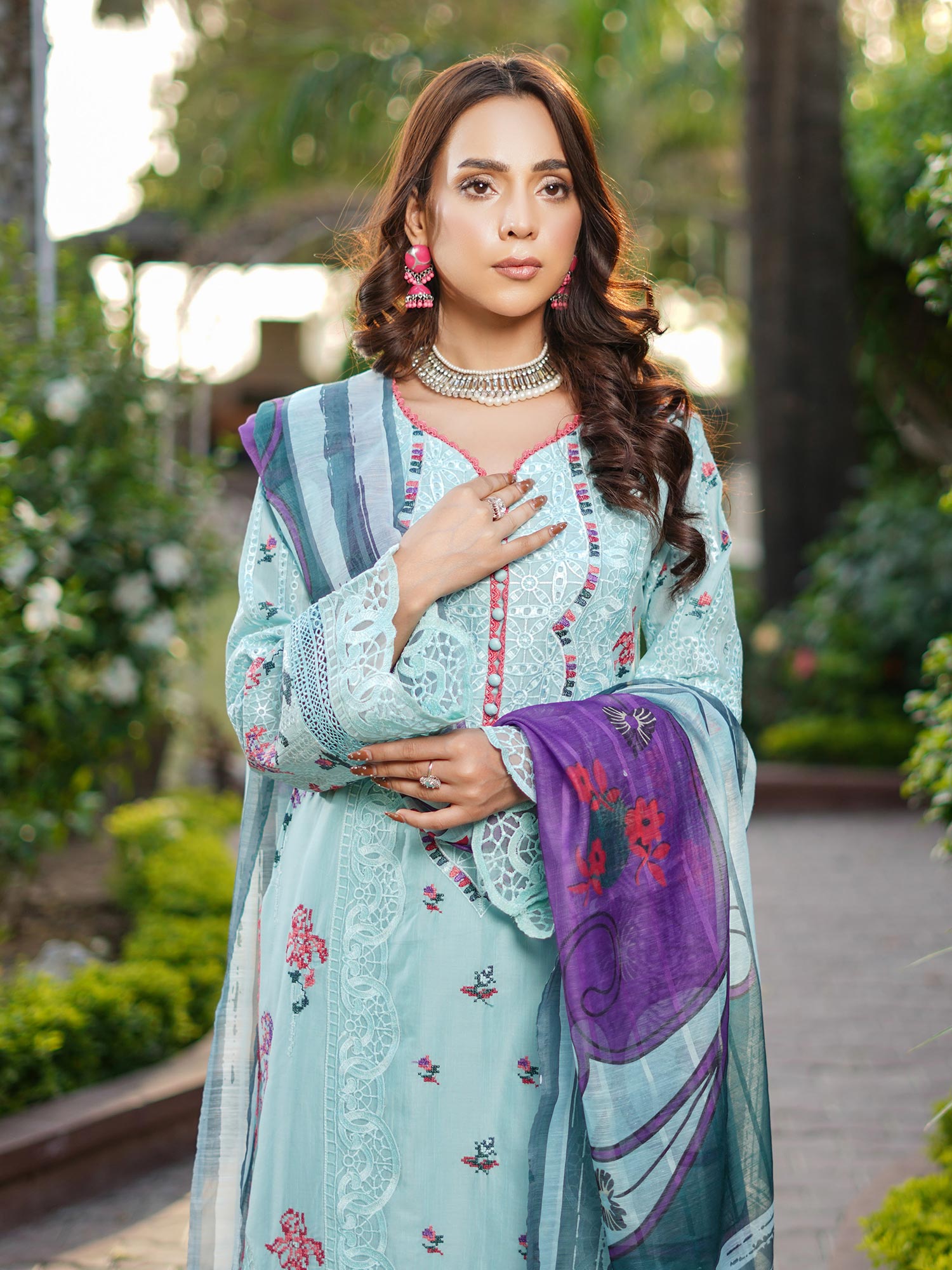 Munira Embroidered Lux Cotton Suit (MSL-04) - Turquoise