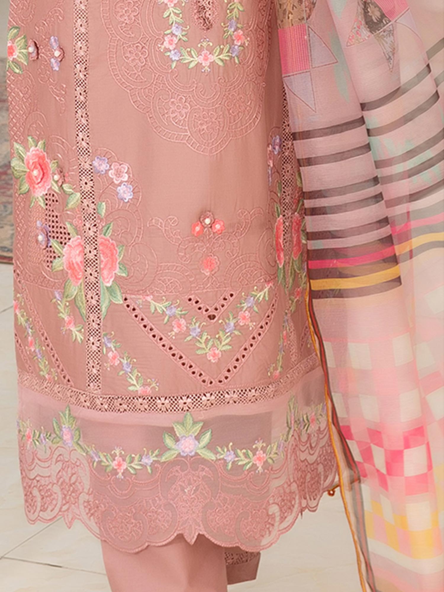 Munira Embroidered Lawn Suit (MSL-04) - Dusky Pink