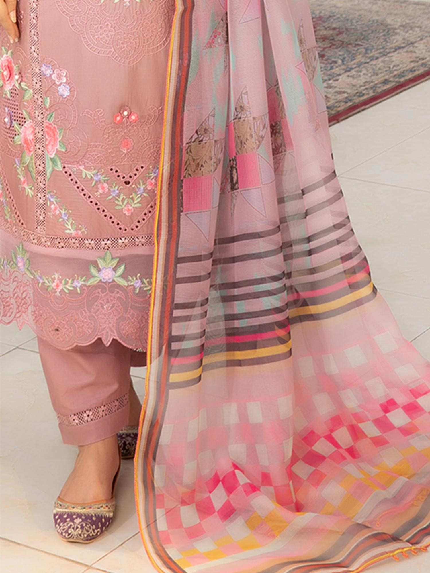 Munira Embroidered Lawn Suit (MSL-04) - Dusky Pink