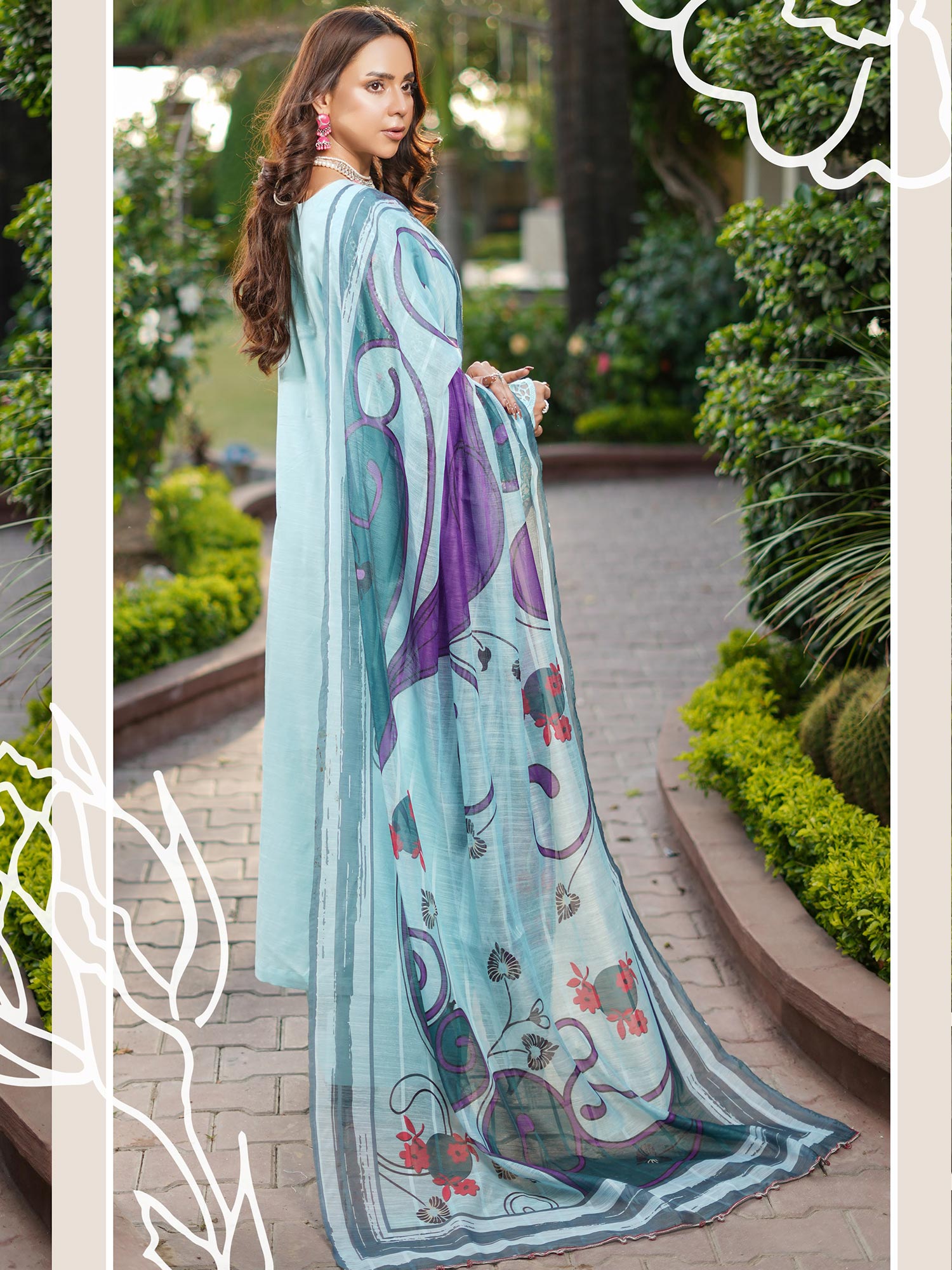 Munira Embroidered Lux Cotton Suit (MSL-04) - Turquoise