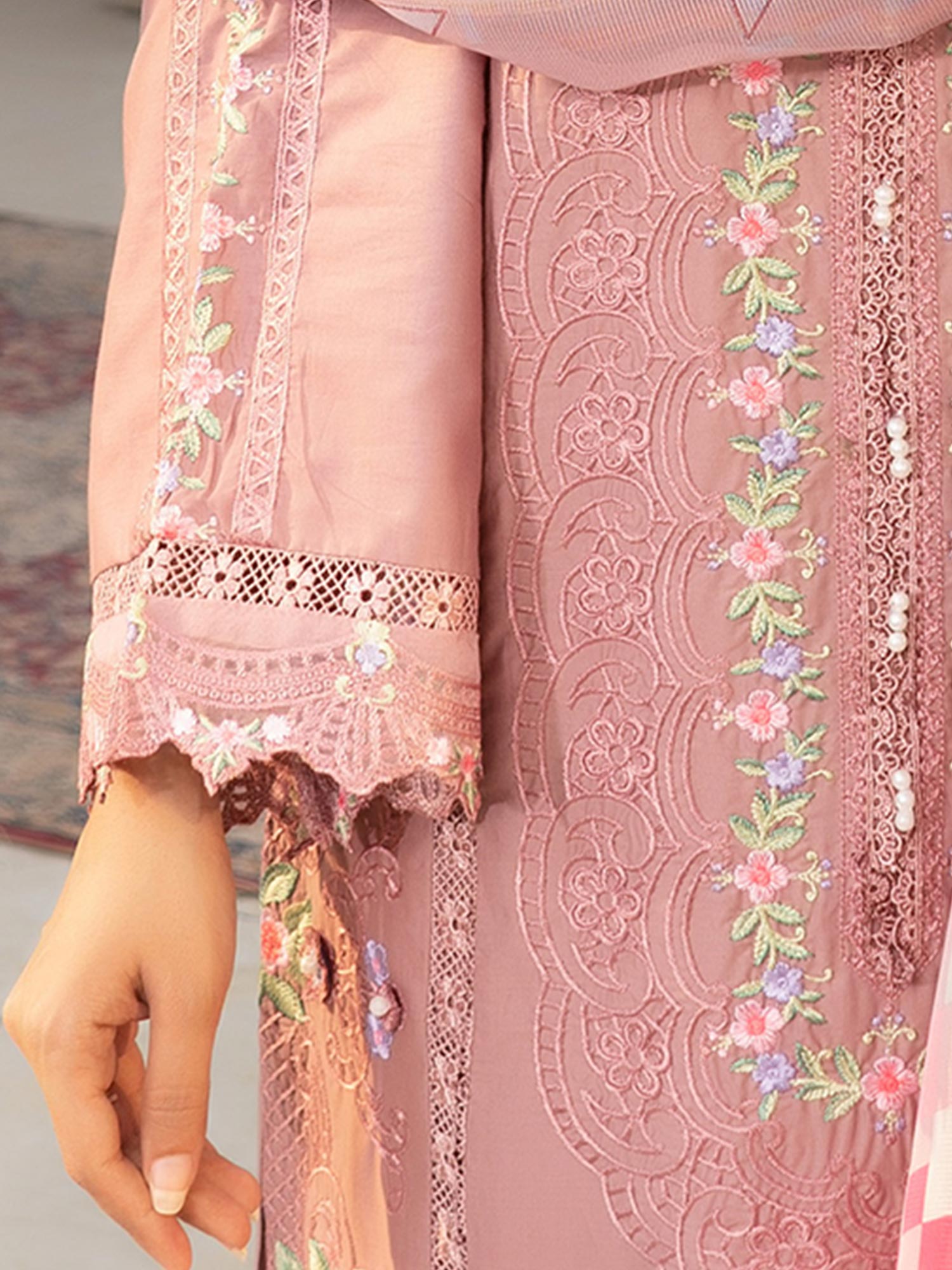 Munira Embroidered Lawn Suit (MSL-04) - Dusky Pink
