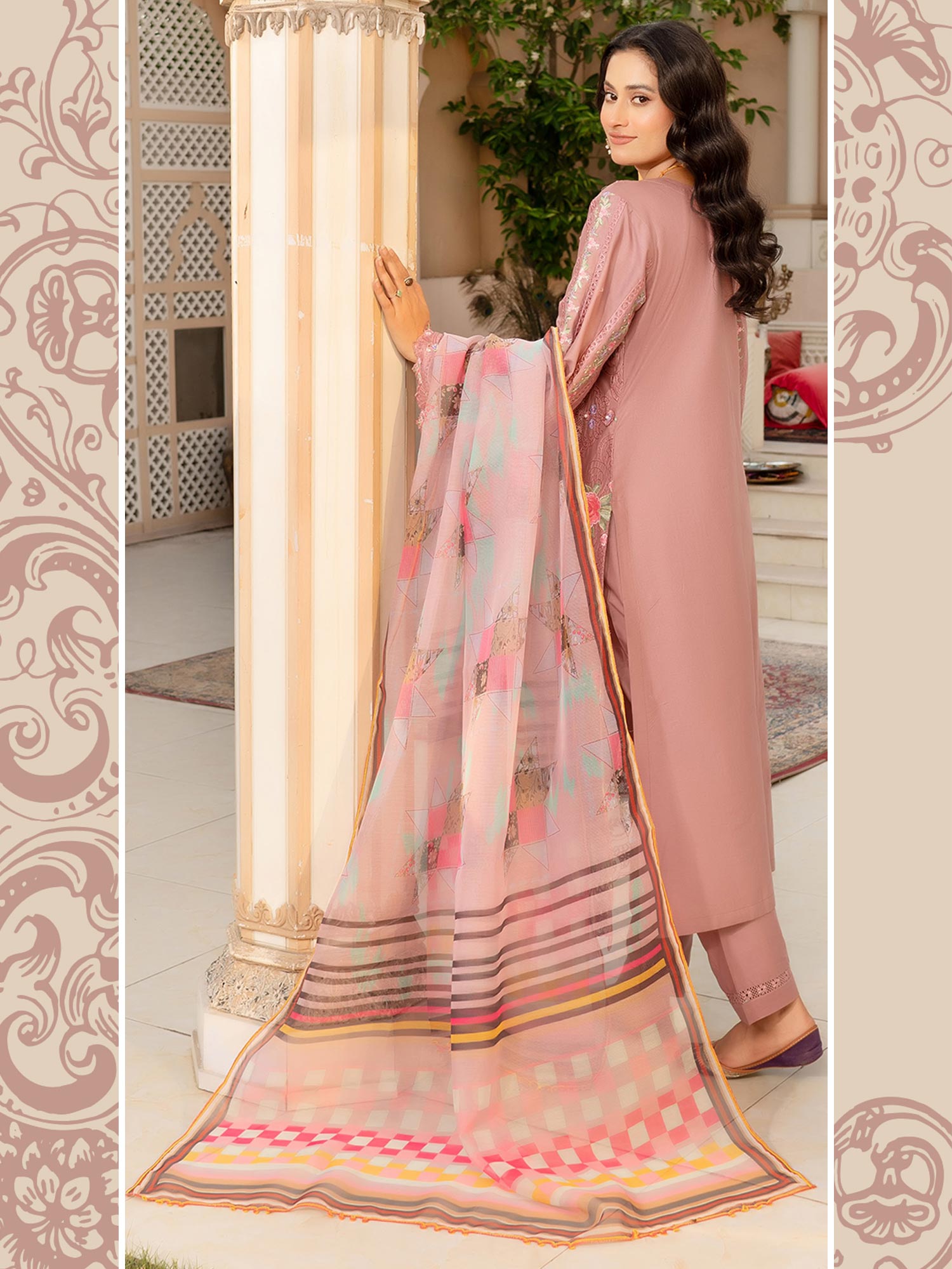 Munira Embroidered Lawn Suit (MSL-04) - Dusky Pink