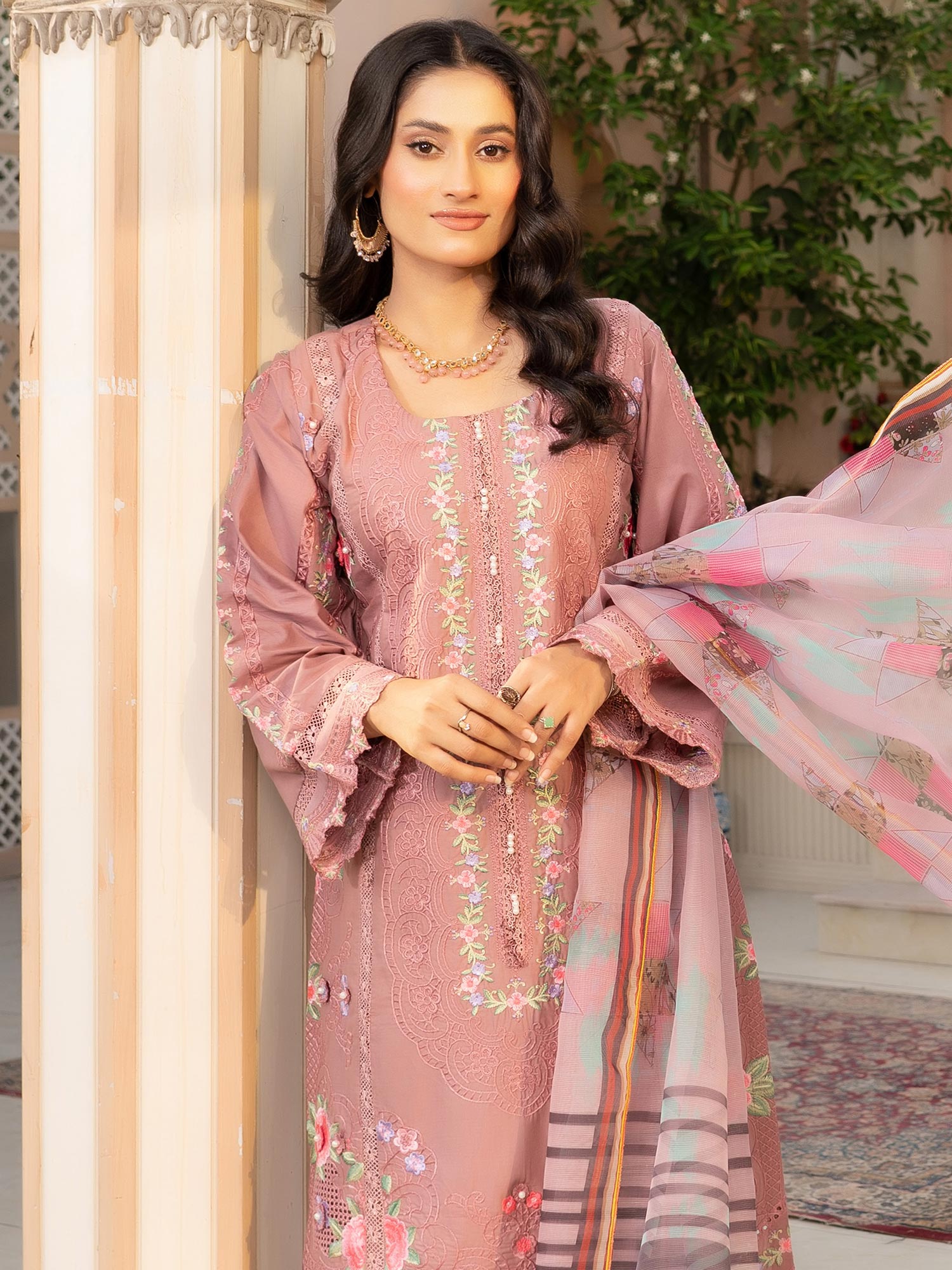 Munira Embroidered Lawn Suit (MSL-04) - Dusky Pink