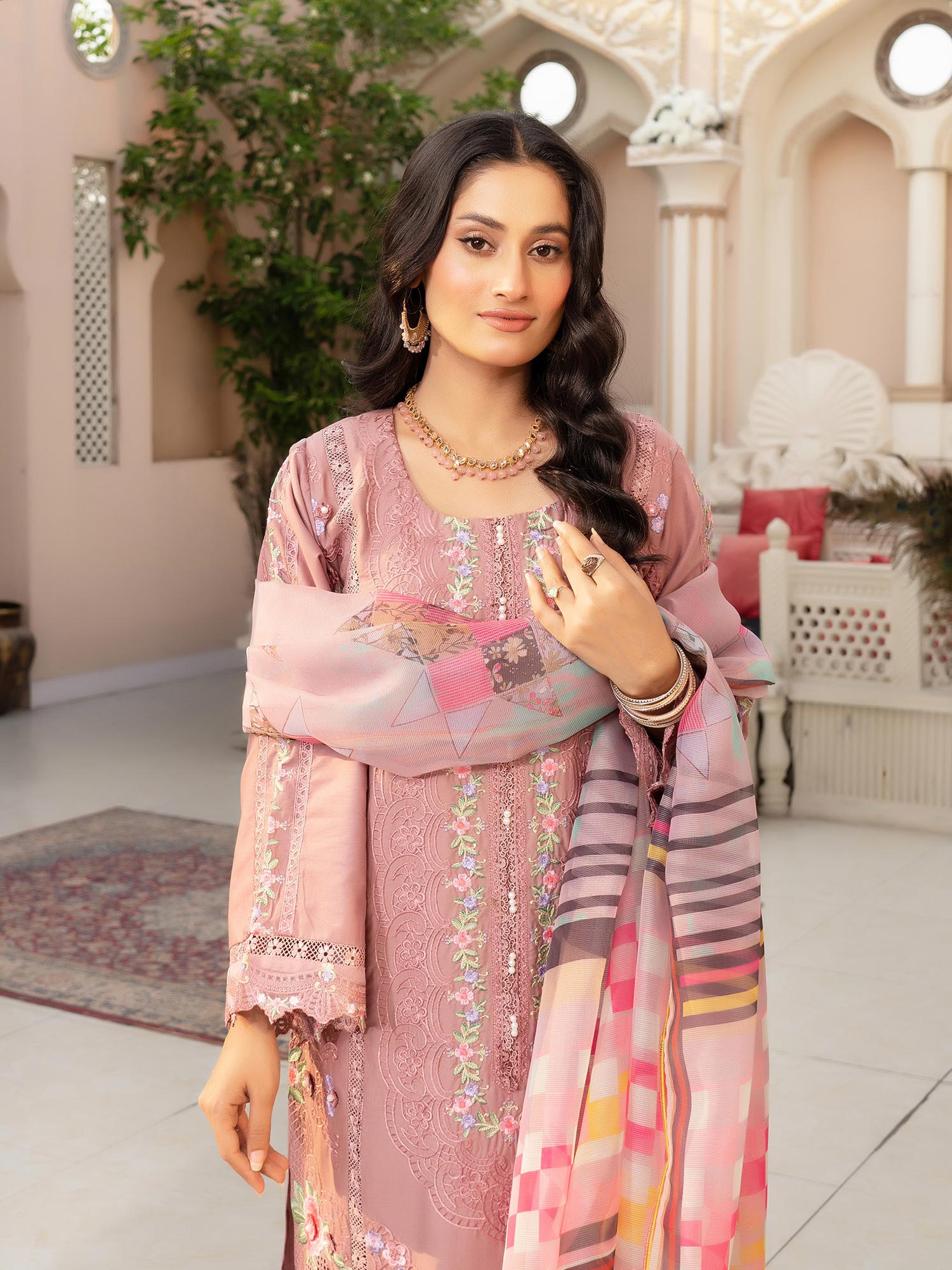 Munira Embroidered Lawn Suit (MSL-04) - Dusky Pink