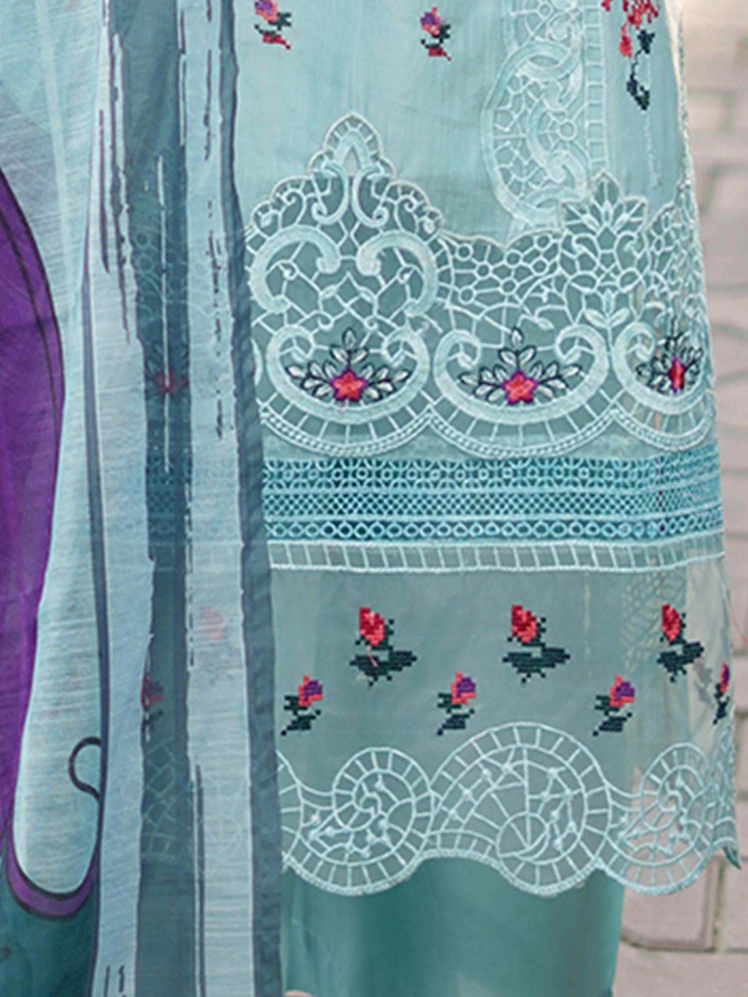 Munira Embroidered Lux Cotton Suit (MSL-04) - Turquoise