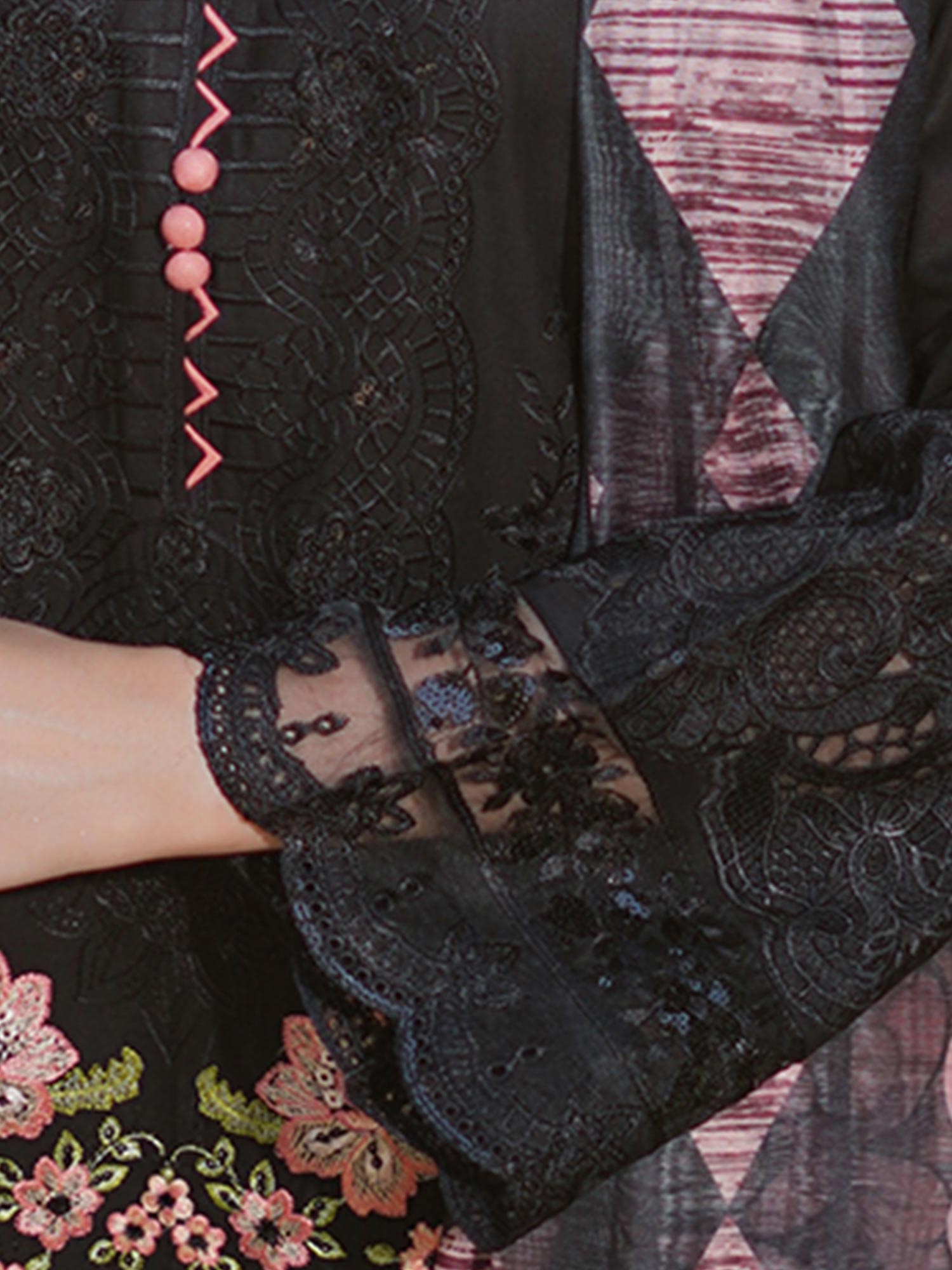 Munira Embroidered Lux Cotton Suit (MSL-05) - Black