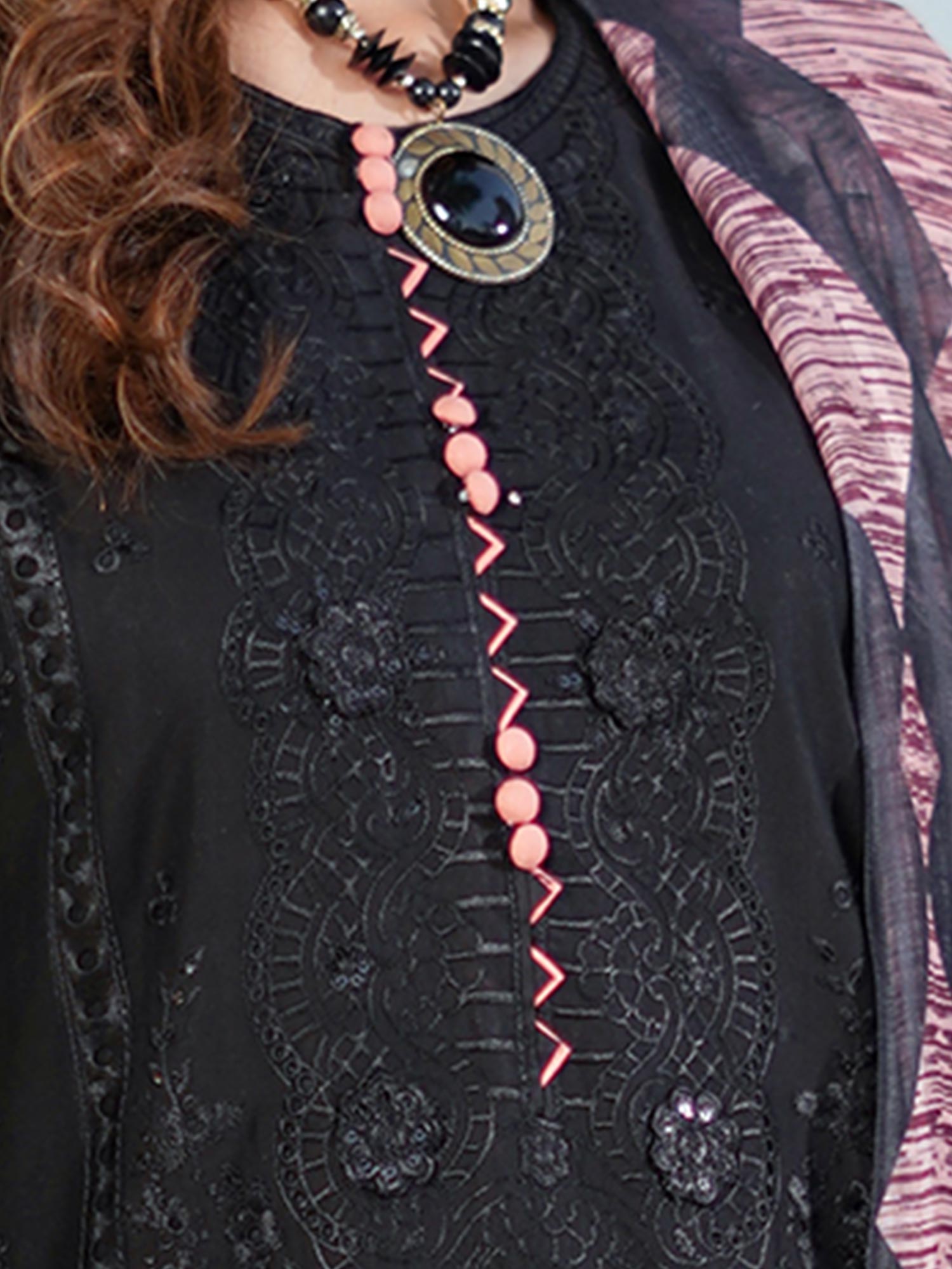 Munira Embroidered Lux Cotton Suit (MSL-05) - Black