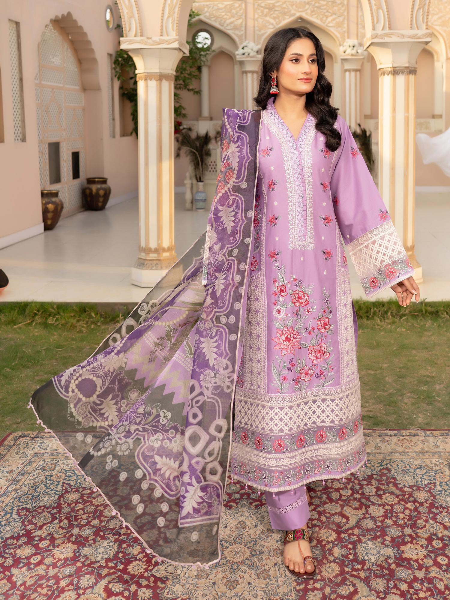 Munira Embroidered Lawn Suit (MSL-06) - Lilac