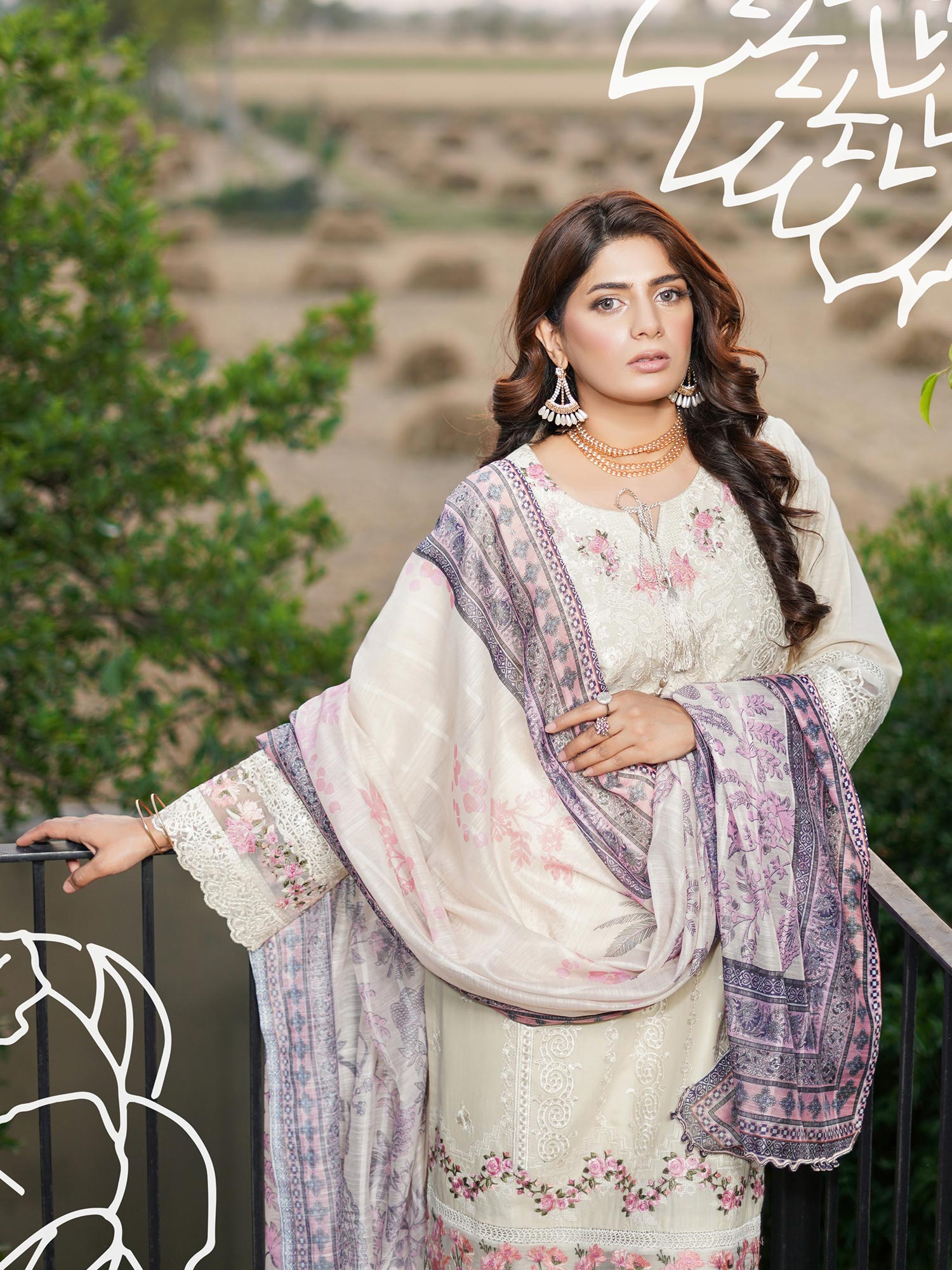 Munira Embroidered Lux Cotton Suit (MSL-06) - Off-White