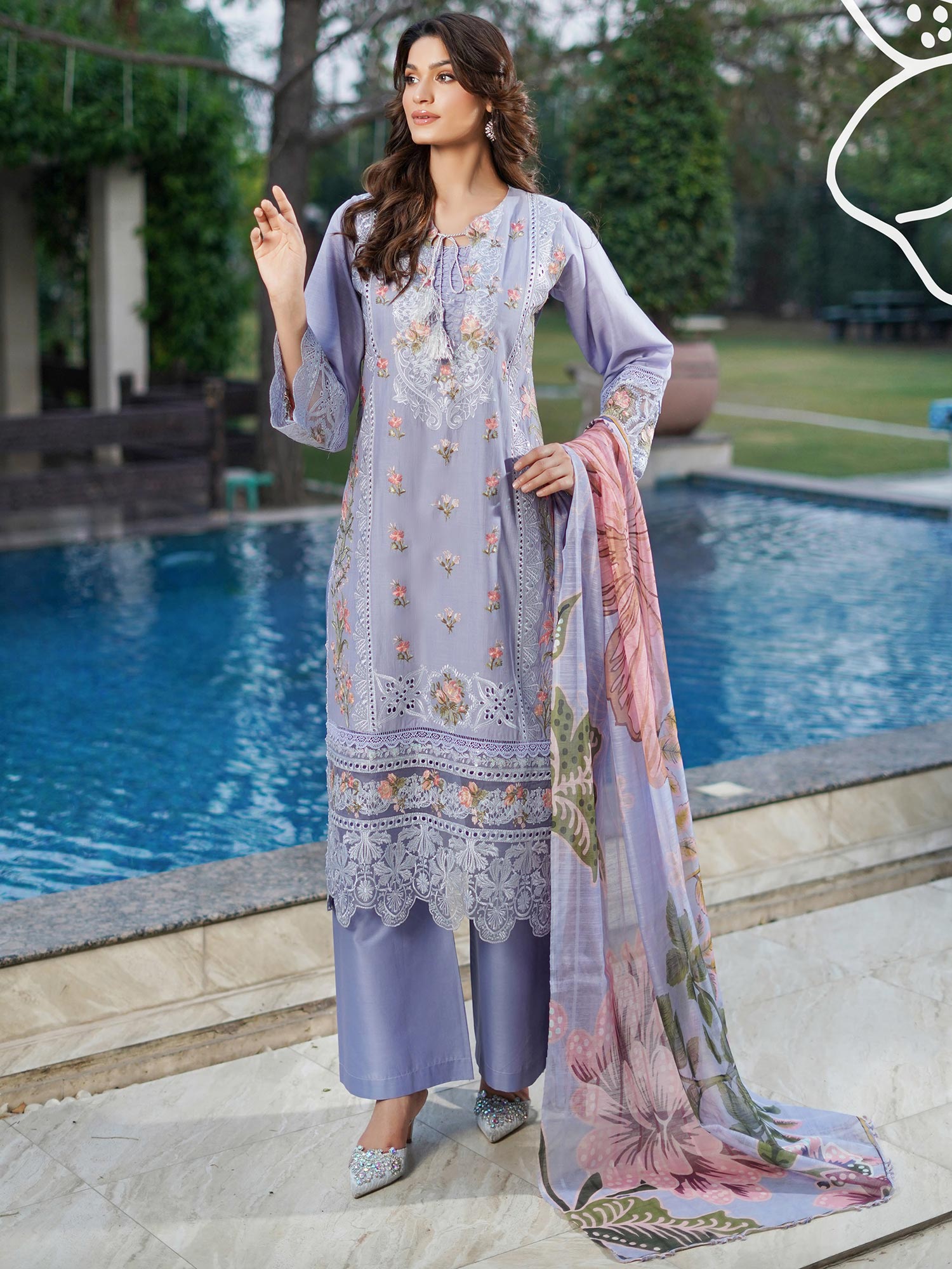 Munira Embroidered Lux Cotton Suit (MSL-07) - Periwinkle Blue