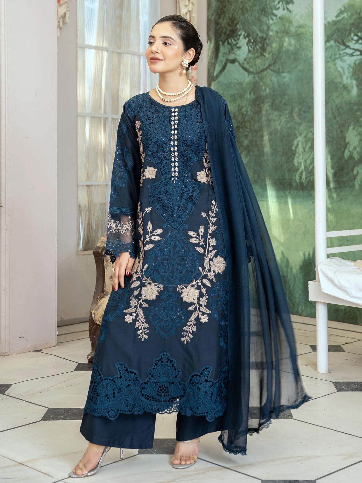 Lux Embroidered Linen 3pc Suit - Zinc
