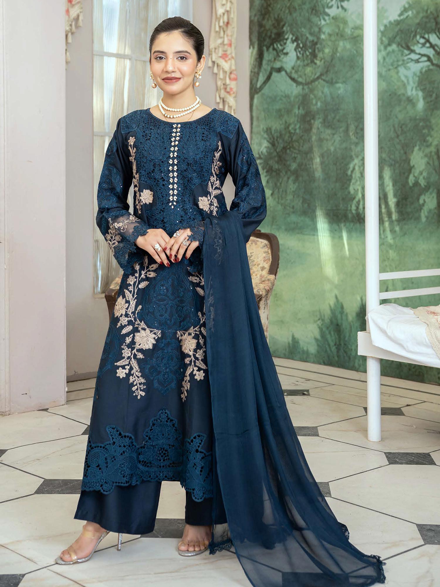 Lux Embroidered Linen 3pc Suit - Zinc