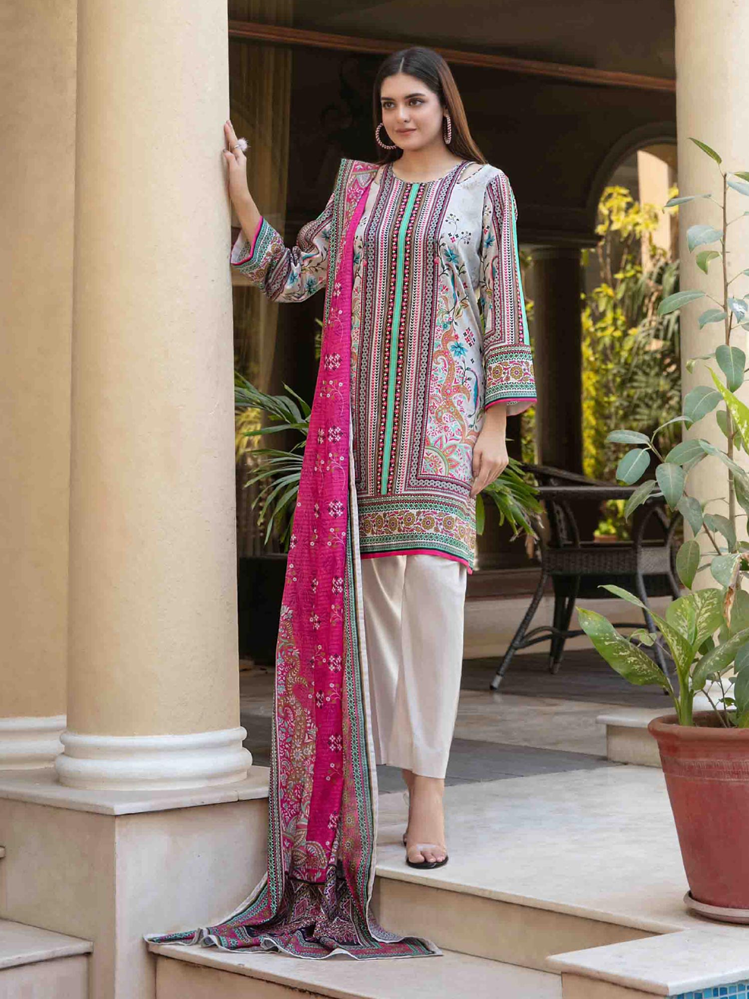 Tawakkal "Masooma" 3-Piece Lawn Suit (D1497) - Off-White & Pink