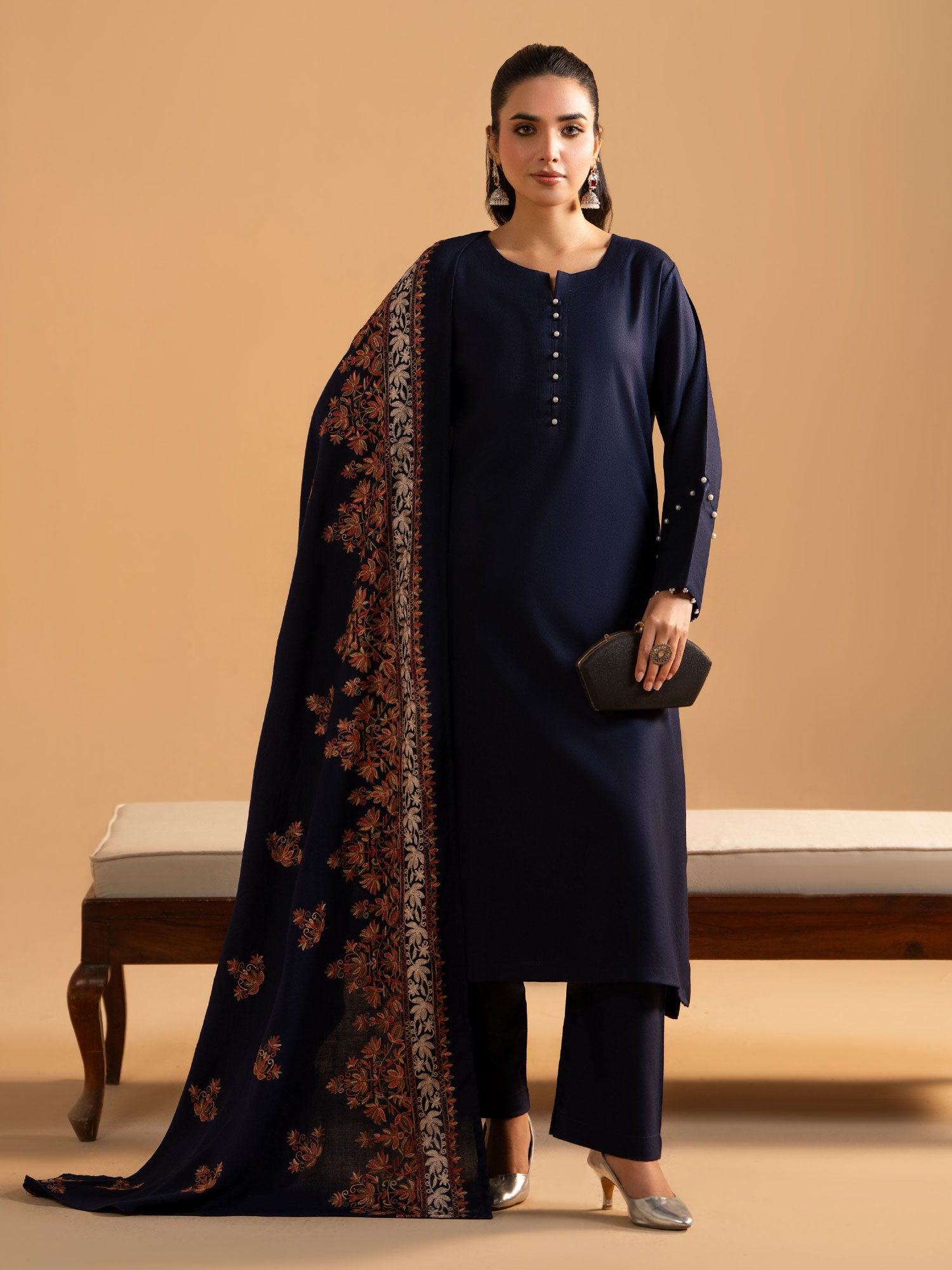 Raniya.H "Noor Bano Vol.7" Winter Dhanak Suit with Shawl - Midnight Bloom
