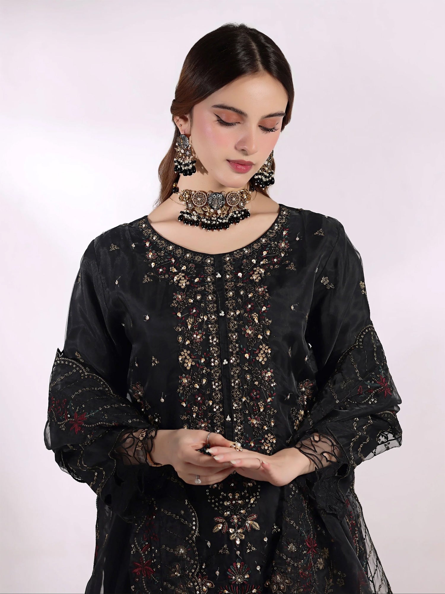 Wardah Uzair "Mahnur" Luxury Organza Suit - Midnight Mehr