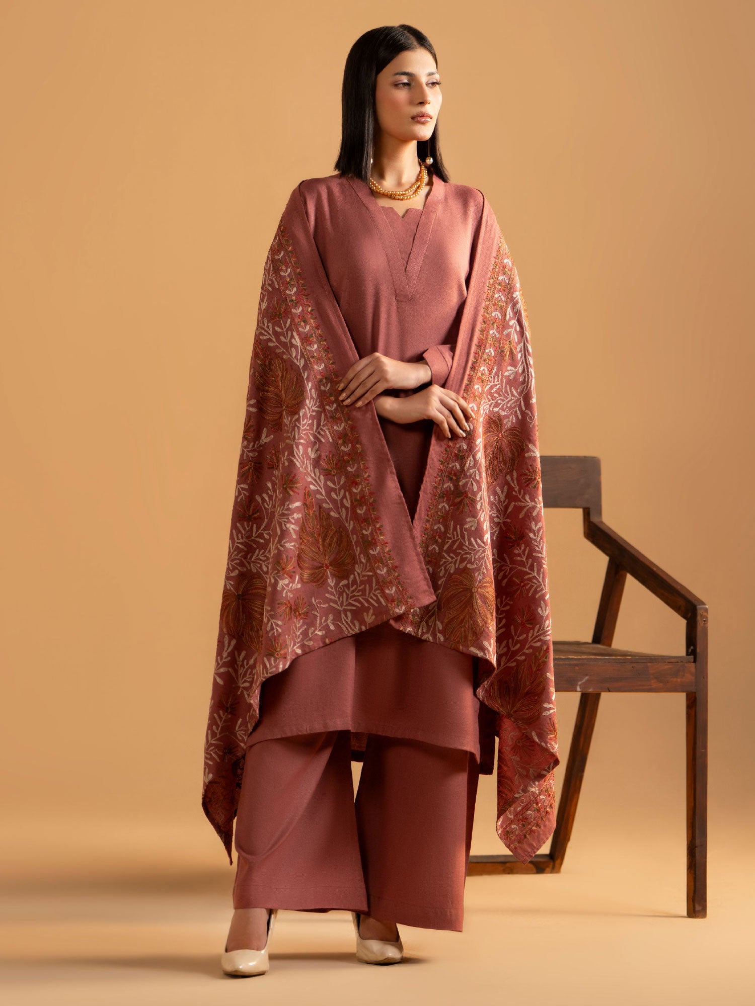 Raniya.H "Noor Bano Vol.7" Winter Dhanak Suit with Shawl - Mocha Bloom