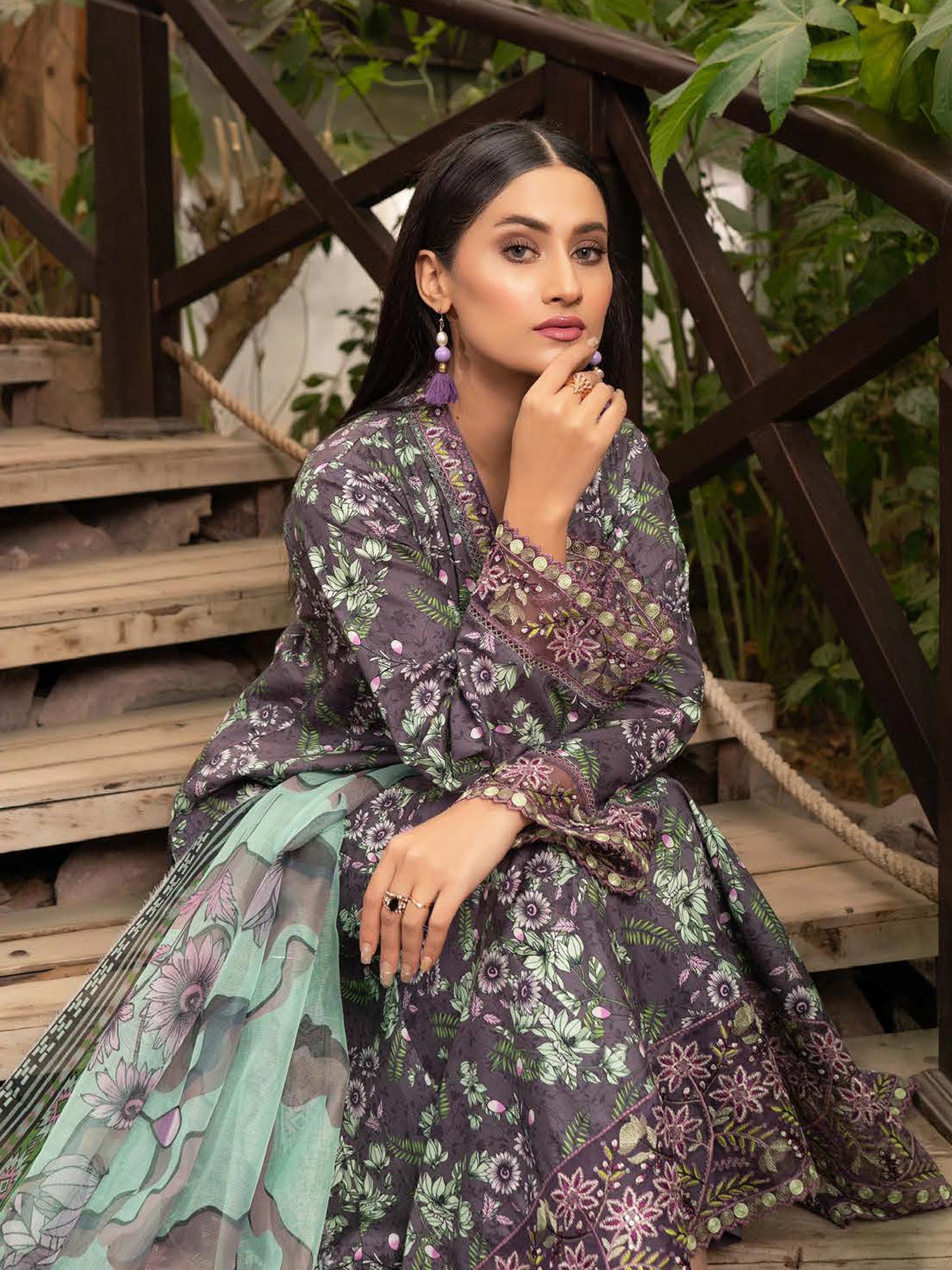 Munira Embroidered Lawn Frock Suit (MSL-03) - Mauve