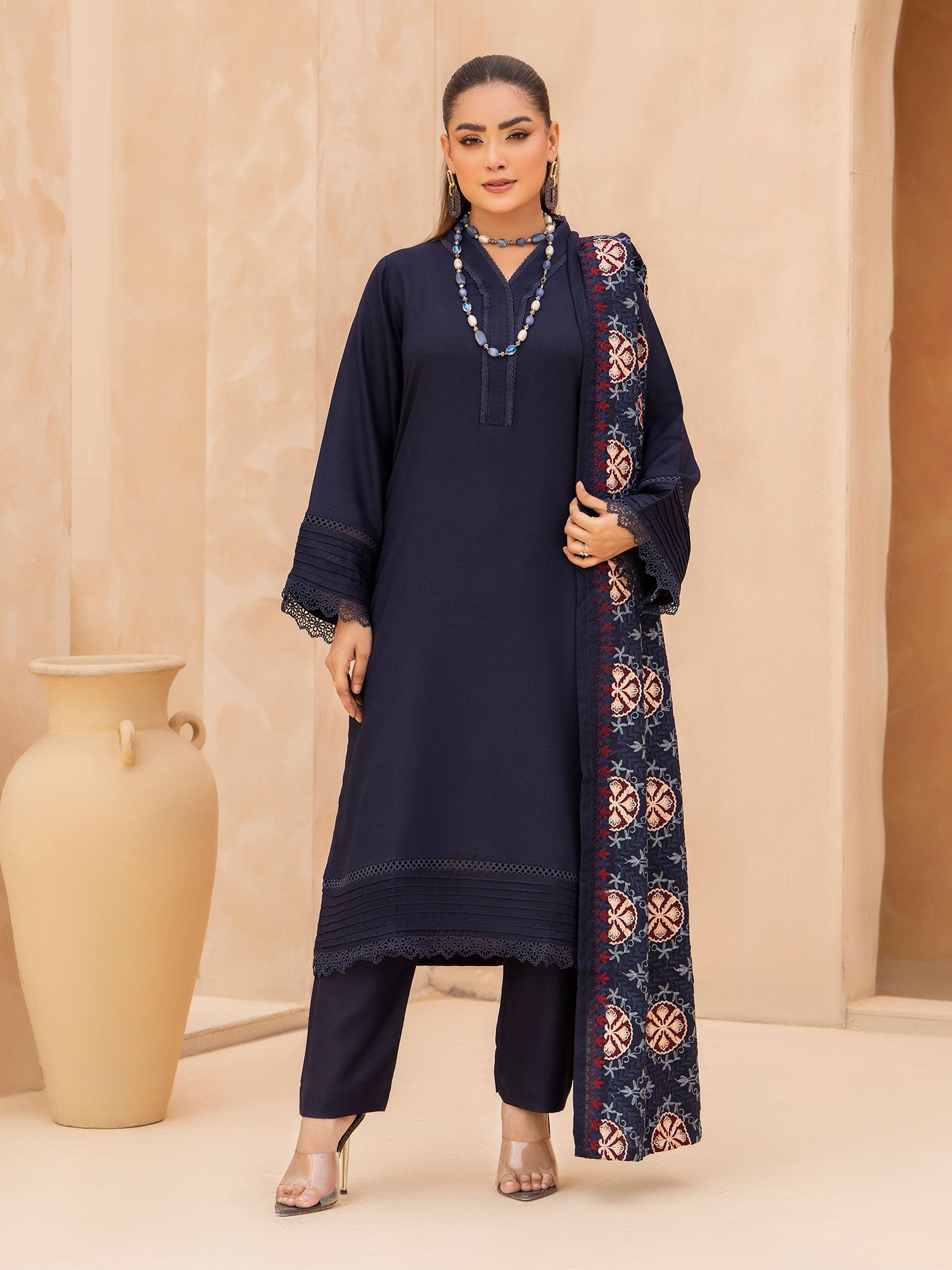 Raniya.H "Noor Bano Vol.6" Winter Dhanak Suit with Shawl - Navy