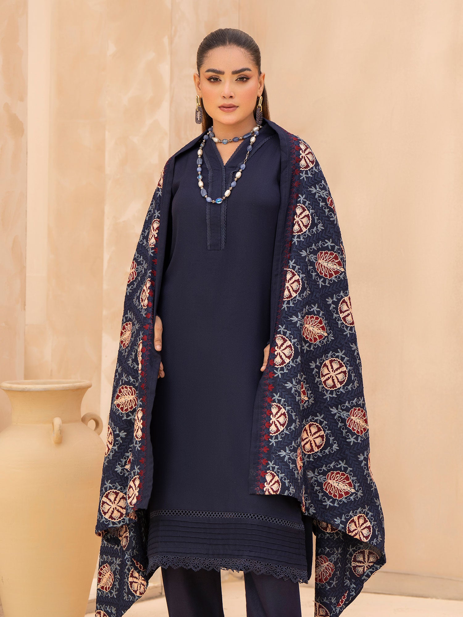 Raniya.H "Noor Bano Vol.6" Winter Dhanak Suit with Shawl - Navy